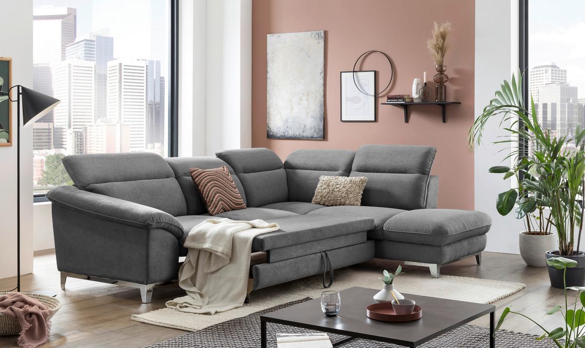 Ecksofa Mit Schalffunktion Teresa Grau - Chromfarben/Grau, Design, Textil (293/232cm) - Livetastic
