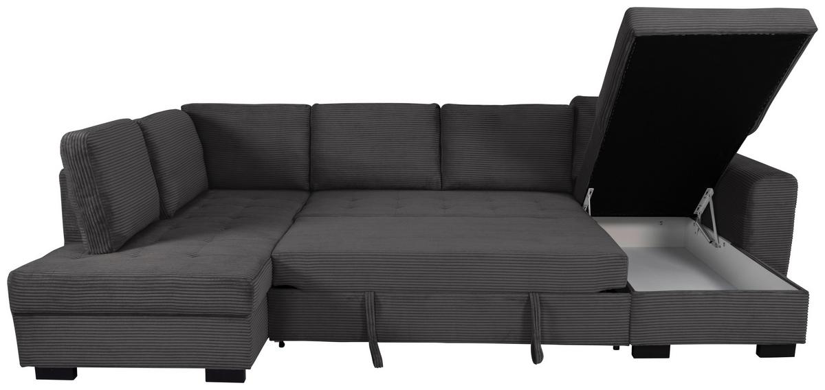 Souprava U MALTE, levá, šedý manšestr - šedá/černá, Moderní, textil/plast (178/305/155cm) - Based
