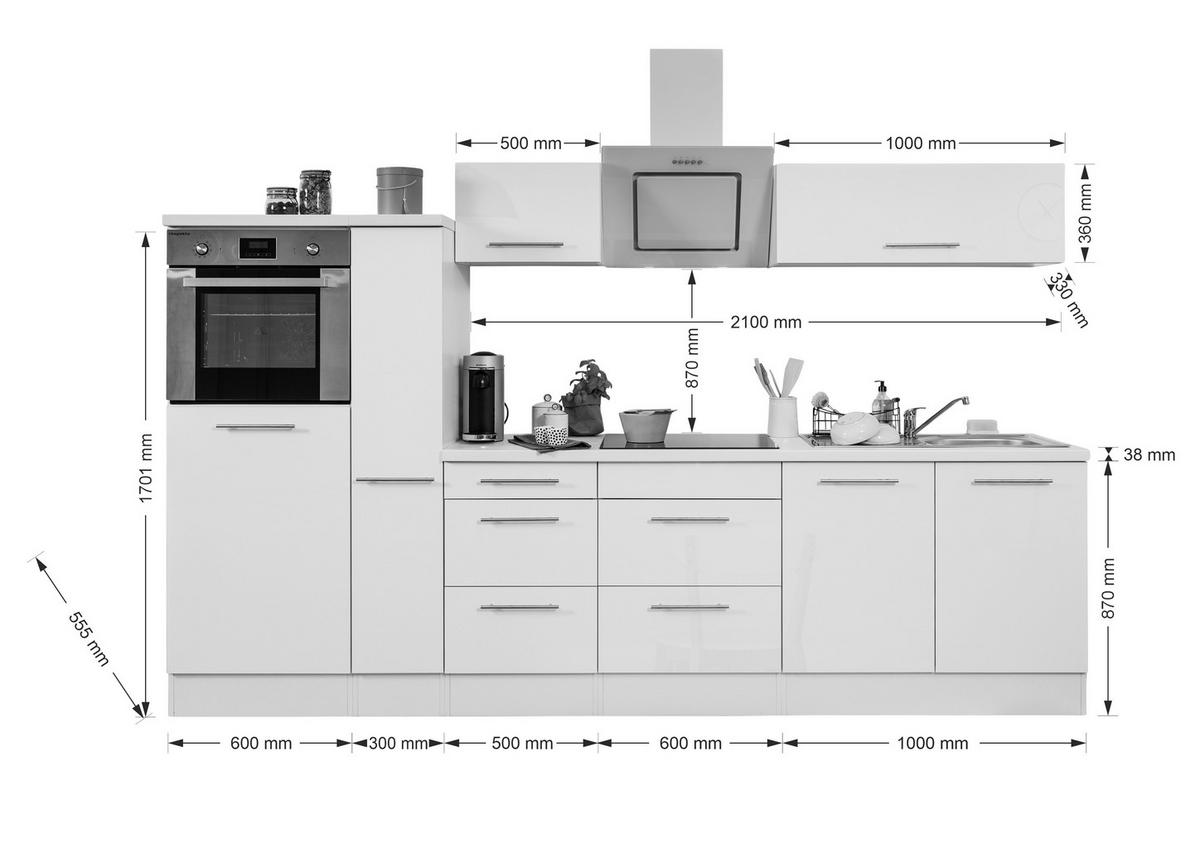 Küchenzeile mit Geräten 300 cm Schwarz Hochglanz/Eiche Grau - Eichefarben/Schwarz, Basics, Holzwerkstoff (300cm) - Respekta