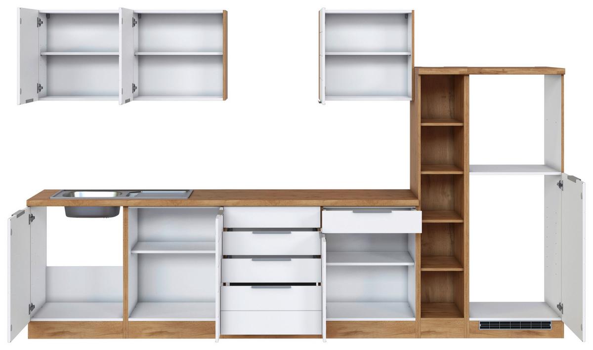 Küchenzeile Florenz ohne Geräte 330 cm Weiß/Eichef. - Eiche Wotan/Weiß, Design, Holzwerkstoff (330cm) - Held