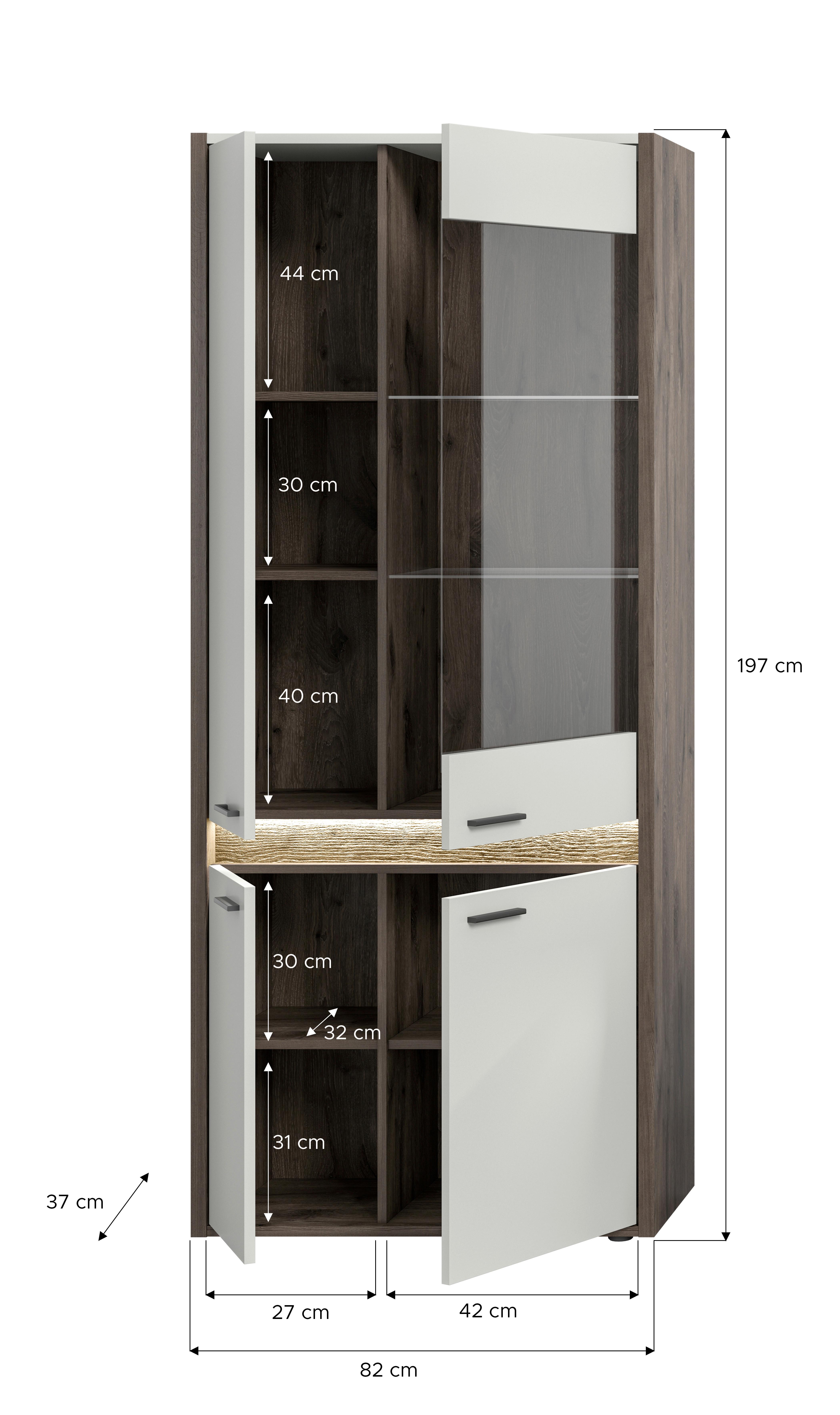 Vitrine Falcona B: 82 cm Nox Oak Dekor Hellgrau Nb - Design, Glas/Holzwerkstoff (82/198/37cm) - MID.YOU