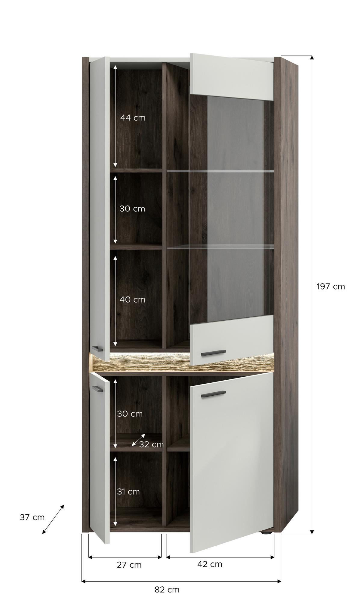 Vitrine Falcona B: 82 cm Nox Oak Dekor Hellgrau Nb - Design, Glas/Holzwerkstoff (82/198/37cm) - MID.YOU
