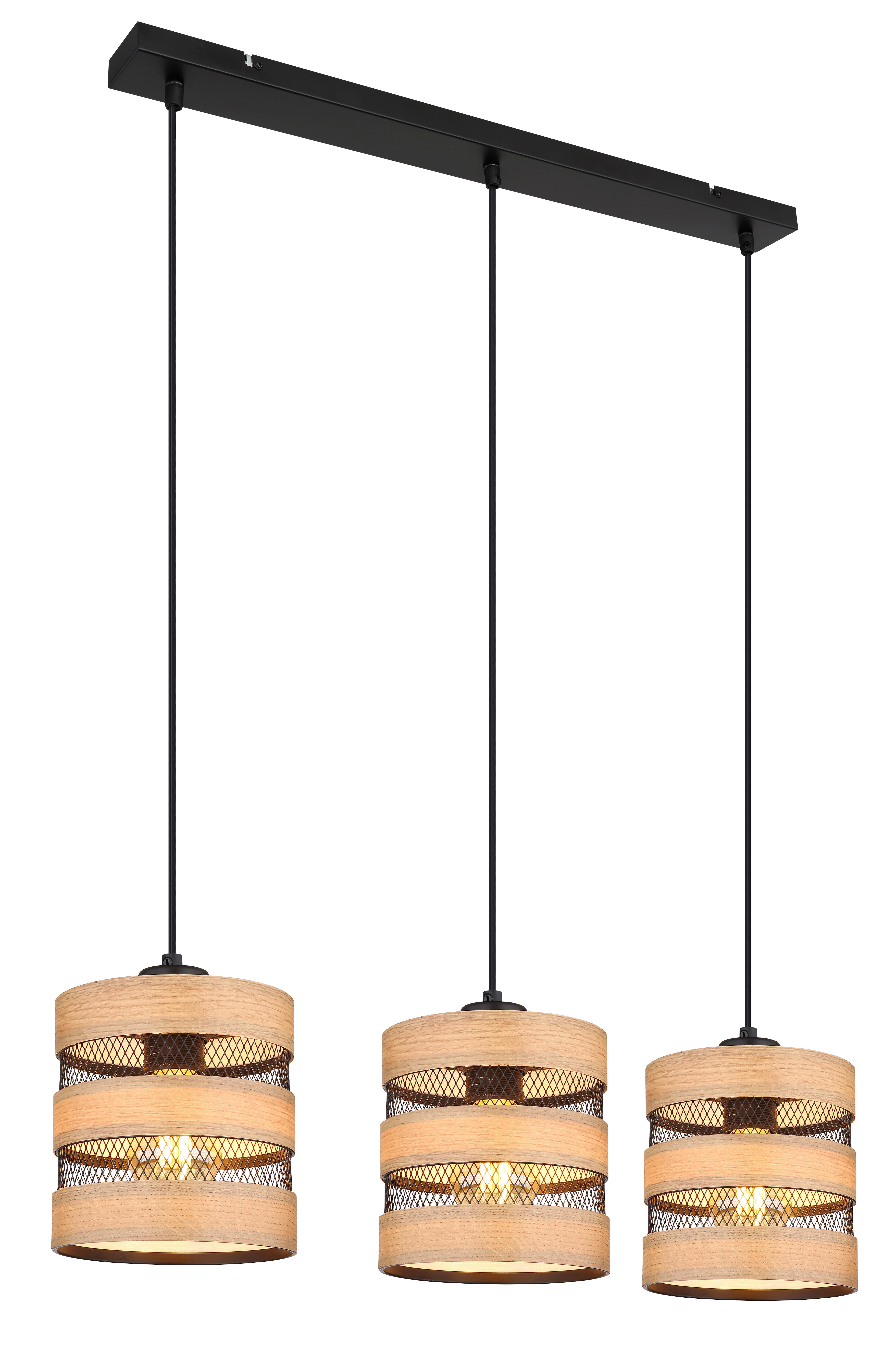 Hängeleuchte 15650-3h - Dunkelbraun/Schwarz, Design, Holz/Holzwerkstoff (75/18/120cm) - Globo