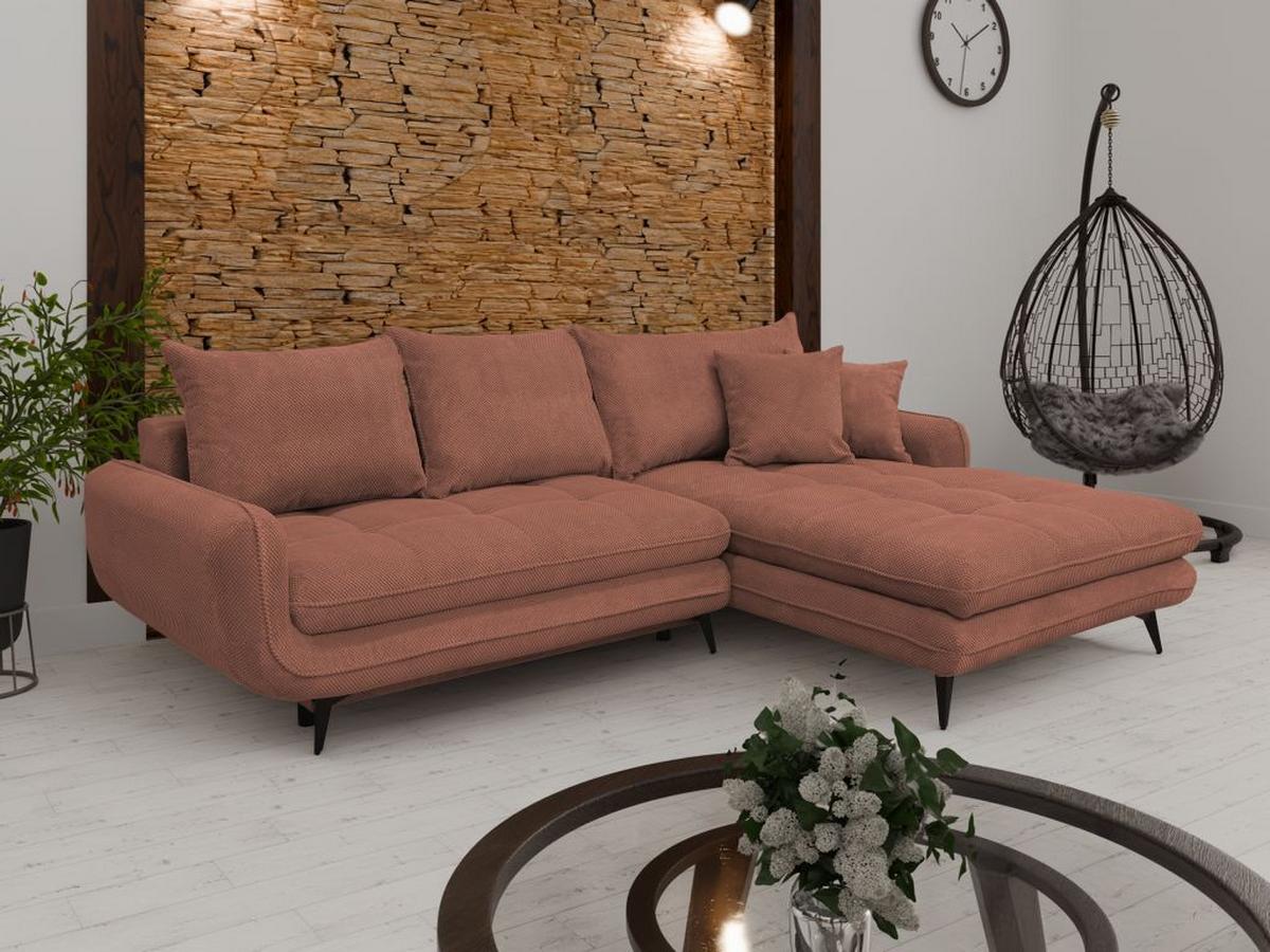Rohová sedačka WAVE, pravá, starorůžová - starorůžová/černá, Moderní, kov/textil (266/189cm)