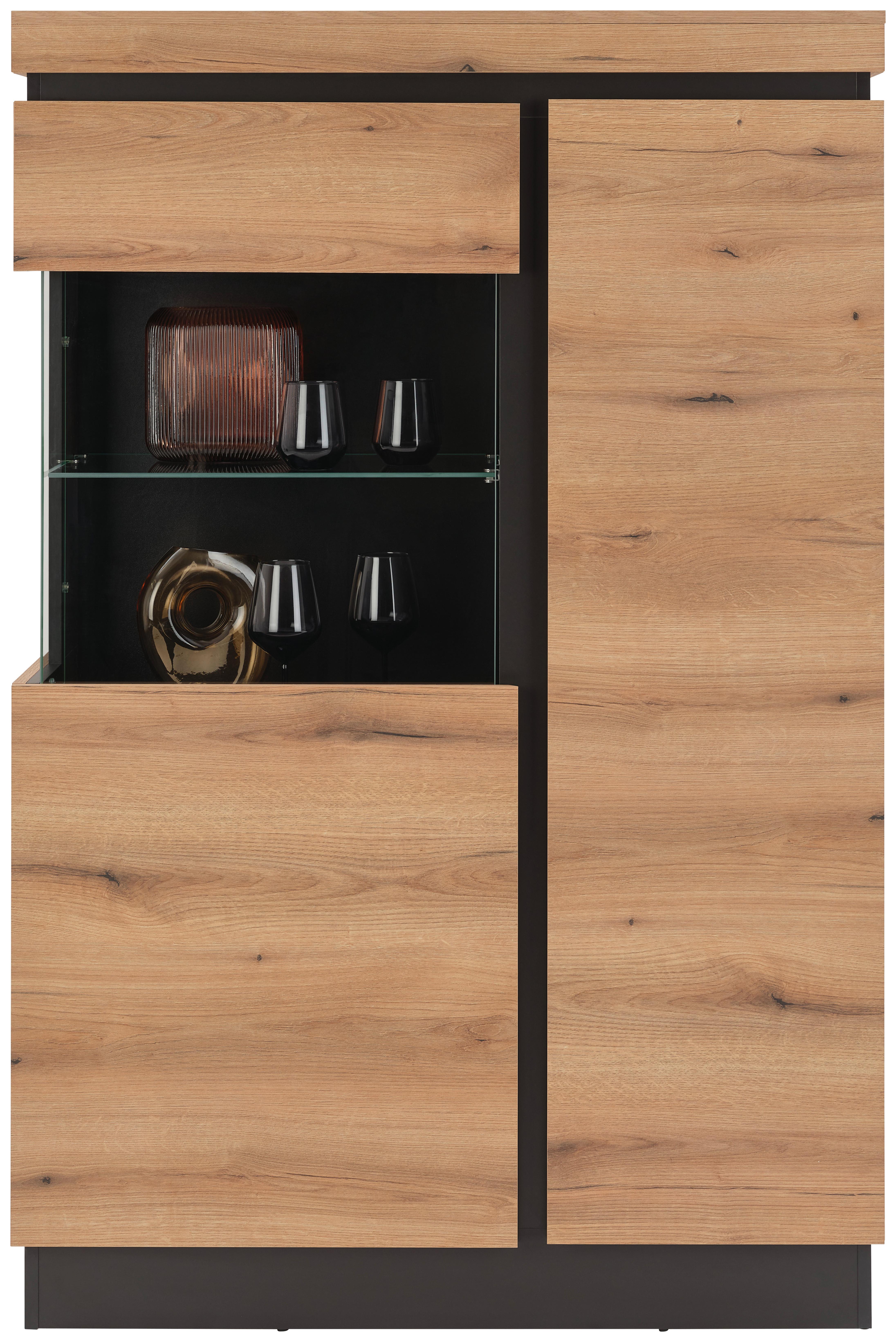 Highboard mit Glaselement 103,6cm Corte Grau/Eichefarben