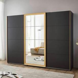 Šatníková skriňa KATAR - zlatá/grafitová, Modern, kov/kompozitné drevo (270/208/64cm) - Mömax