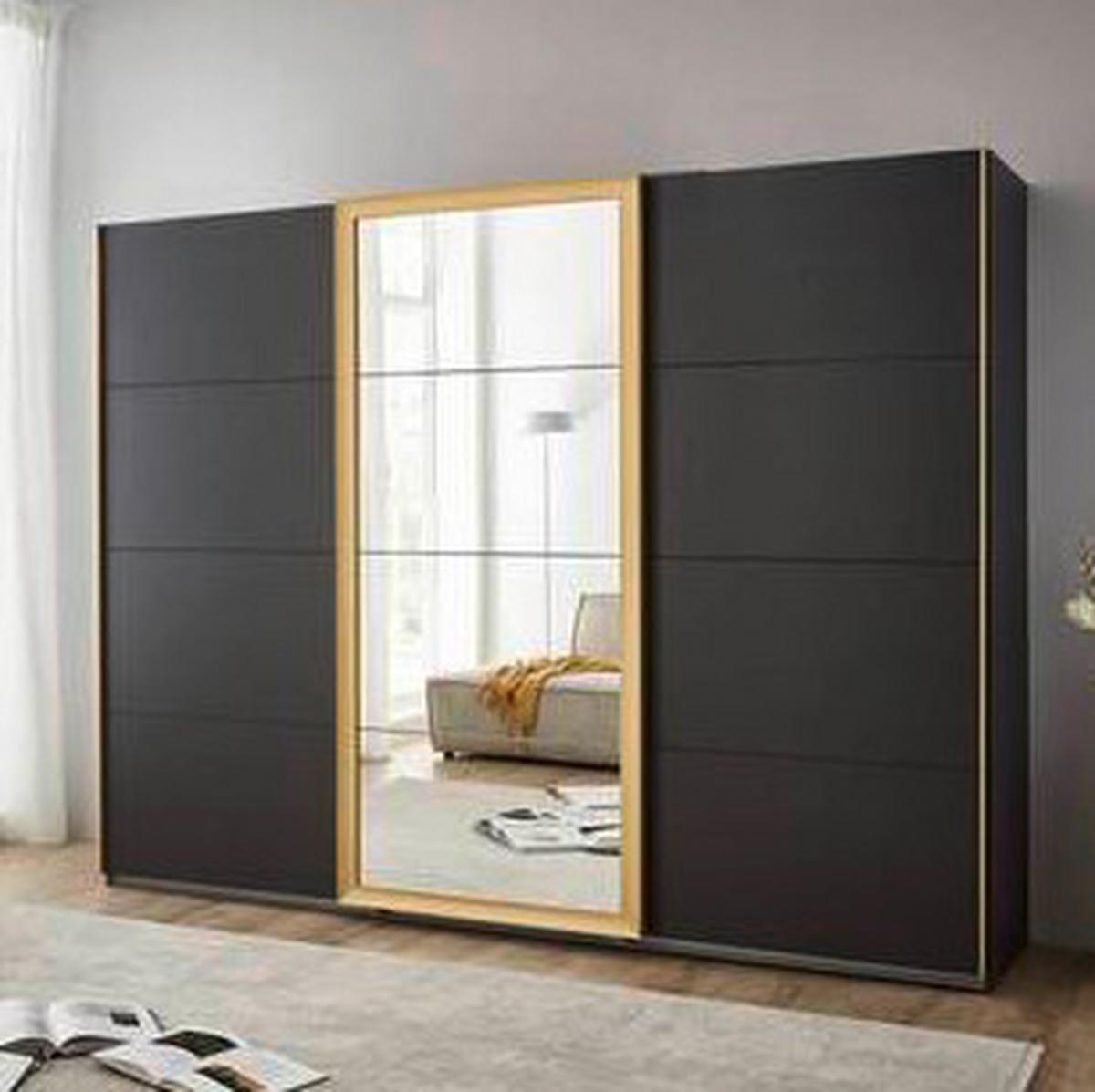 Šatní skříň KATAR - barvy grafitu/barvy zlata, Moderní, kov/kompozitní dřevo (270/208/64cm) - Mömax