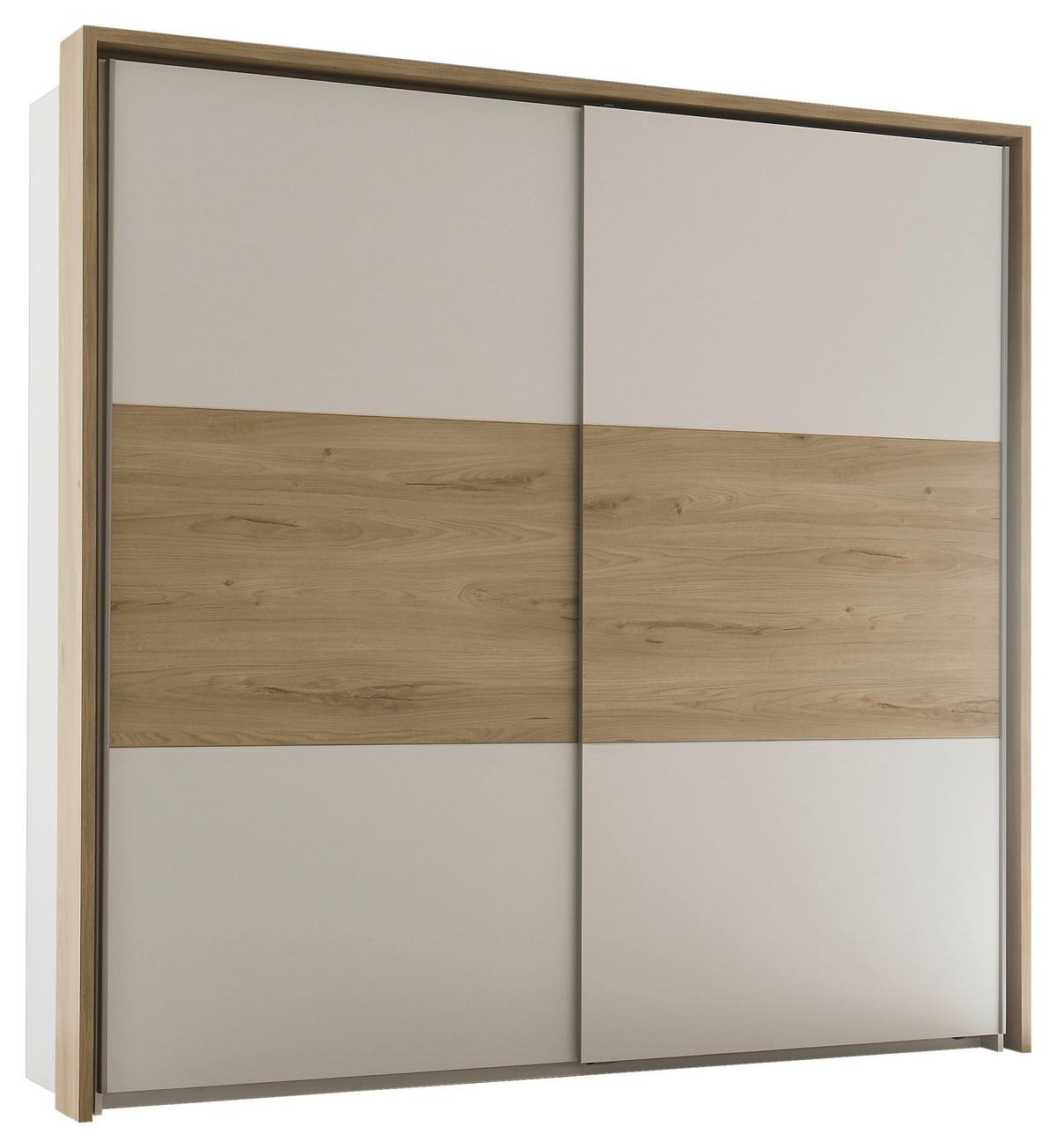 Ložnice Kiara - skříň, postel PL: 180x200cm, 2x noční stolek - bílá/barvy dubu, Moderní, kompozitní dřevo - Livetastic