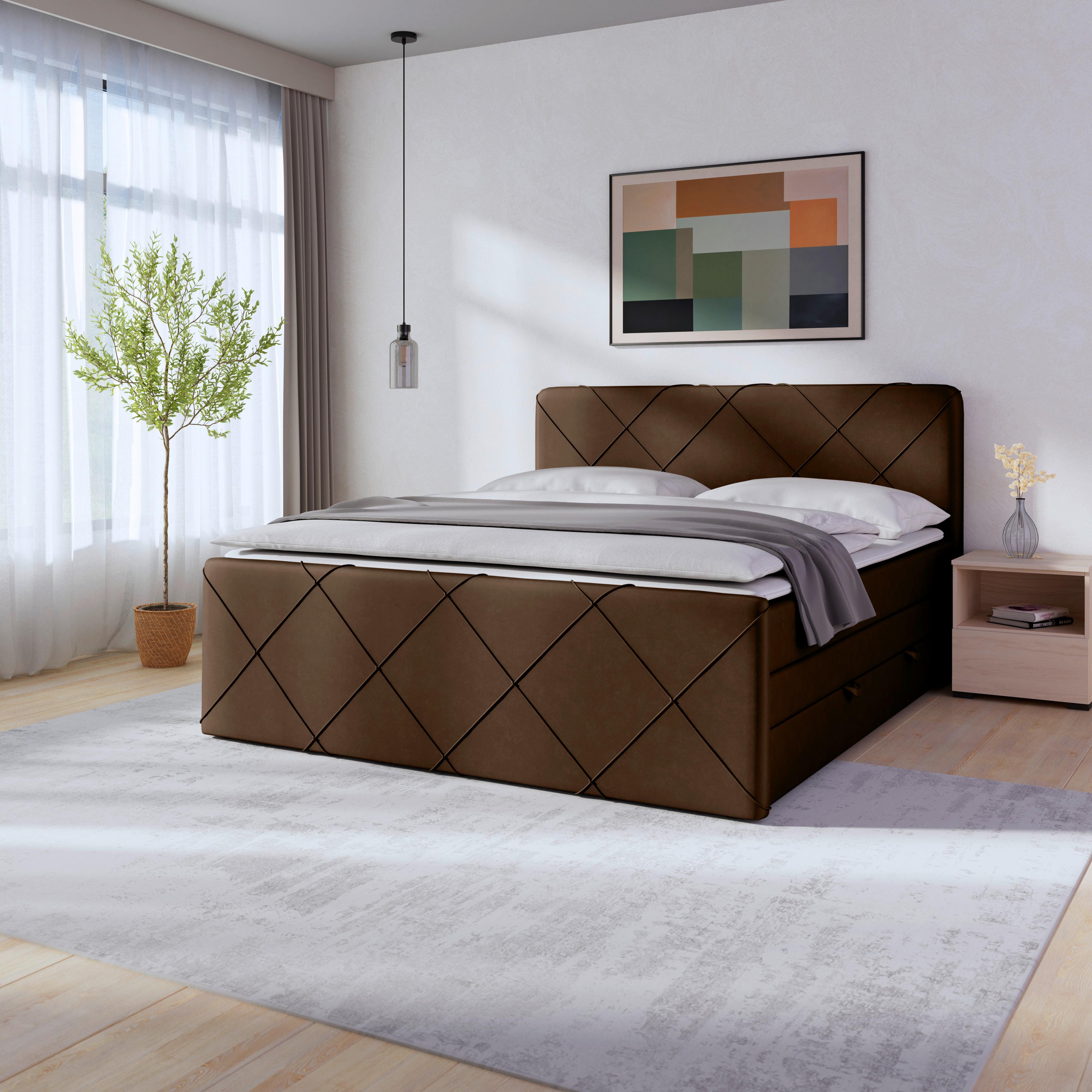 Boxspringbett mit Bettkasten Cordoba 180x200 cm Braun - Schwarz/Braun, MODERN, Holz/Textil (180/200cm) - MID.YOU