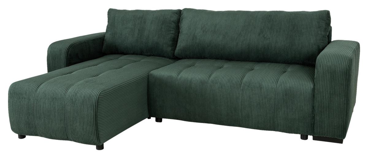 Ecksofa mit Bettfunktion Marseille, waldgrün - Waldgrün/Schwarz, Trend, Holz/Holzwerkstoff (155/240cm)