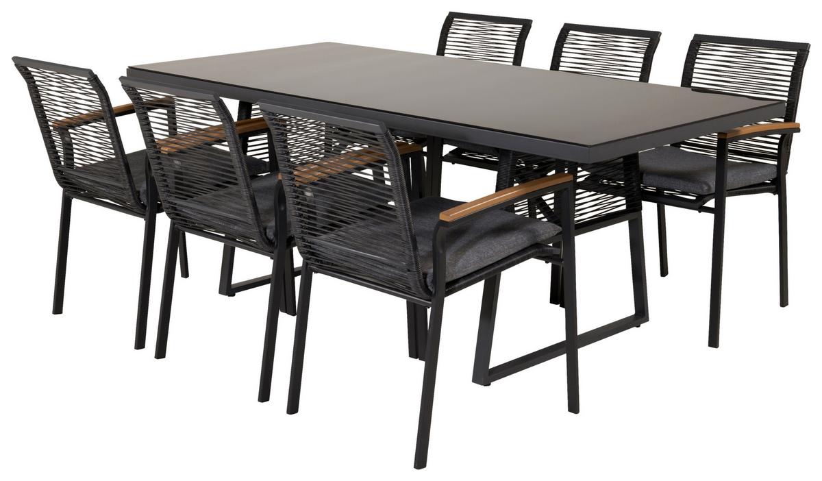 Gartensessel Stapelbar Dallas Stahl - Schwarz/Akaziefarben, KONVENTIONELL, Holz/Kunststoff (57/83,5/63,5cm) - Gardenson