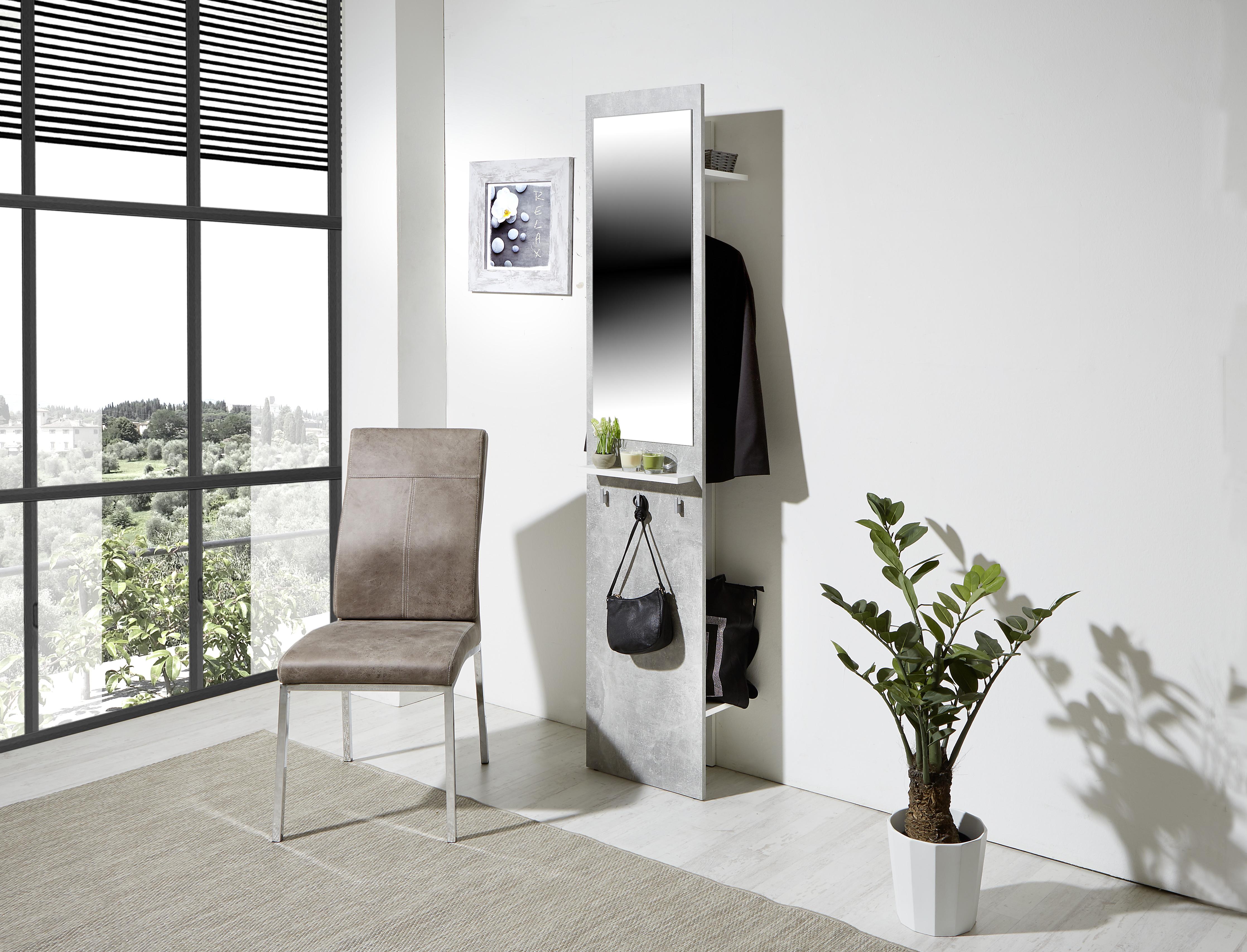 Garderobe Alice Betonoptik B: 40 cm Mit Spiegel - Hellgrau/Weiß, MODERN, Holzwerkstoff (40/195/30cm)