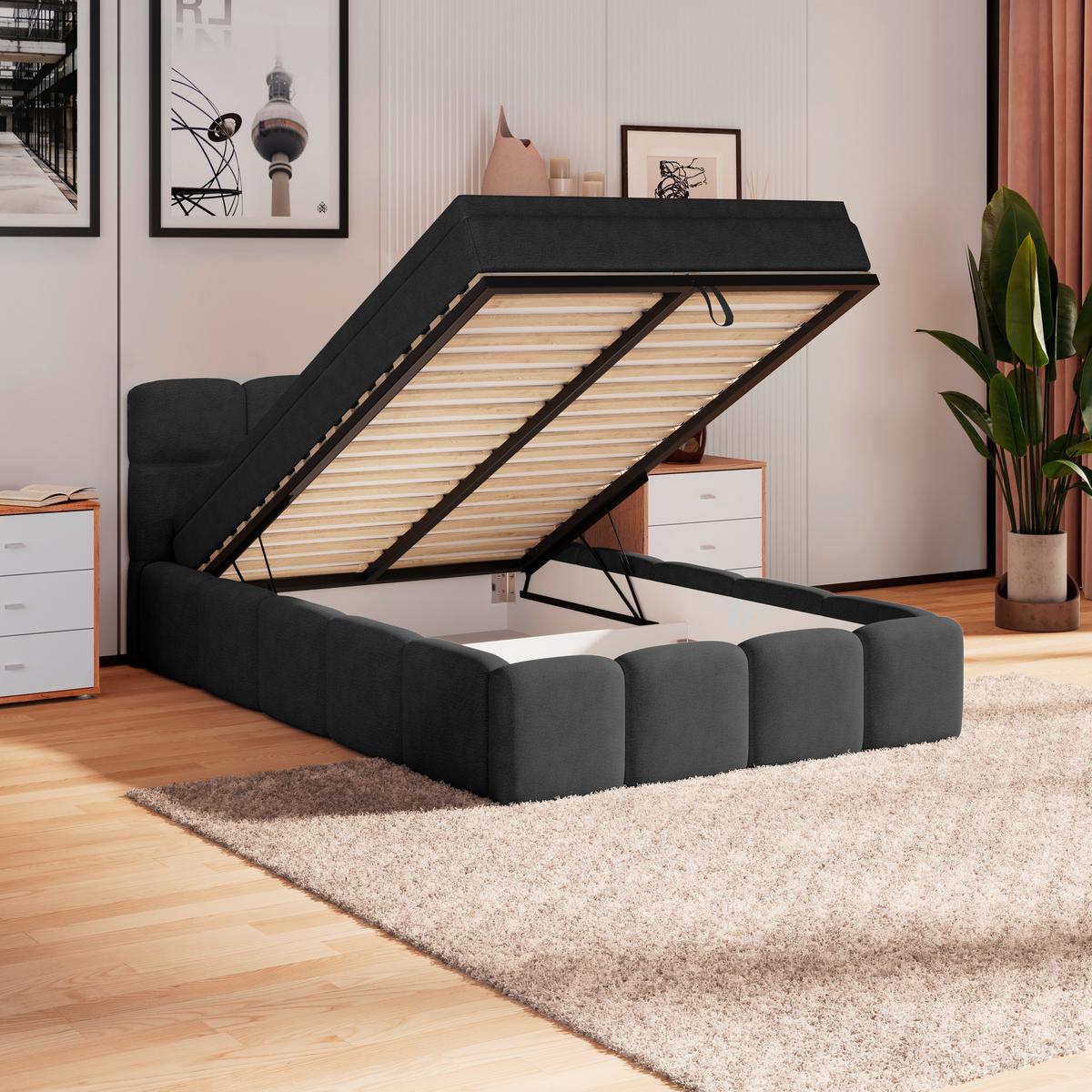 Polsterbett Noe Schwarz 140x200 cm - Schwarz, Trend, Textil/Metall (140/200cm)