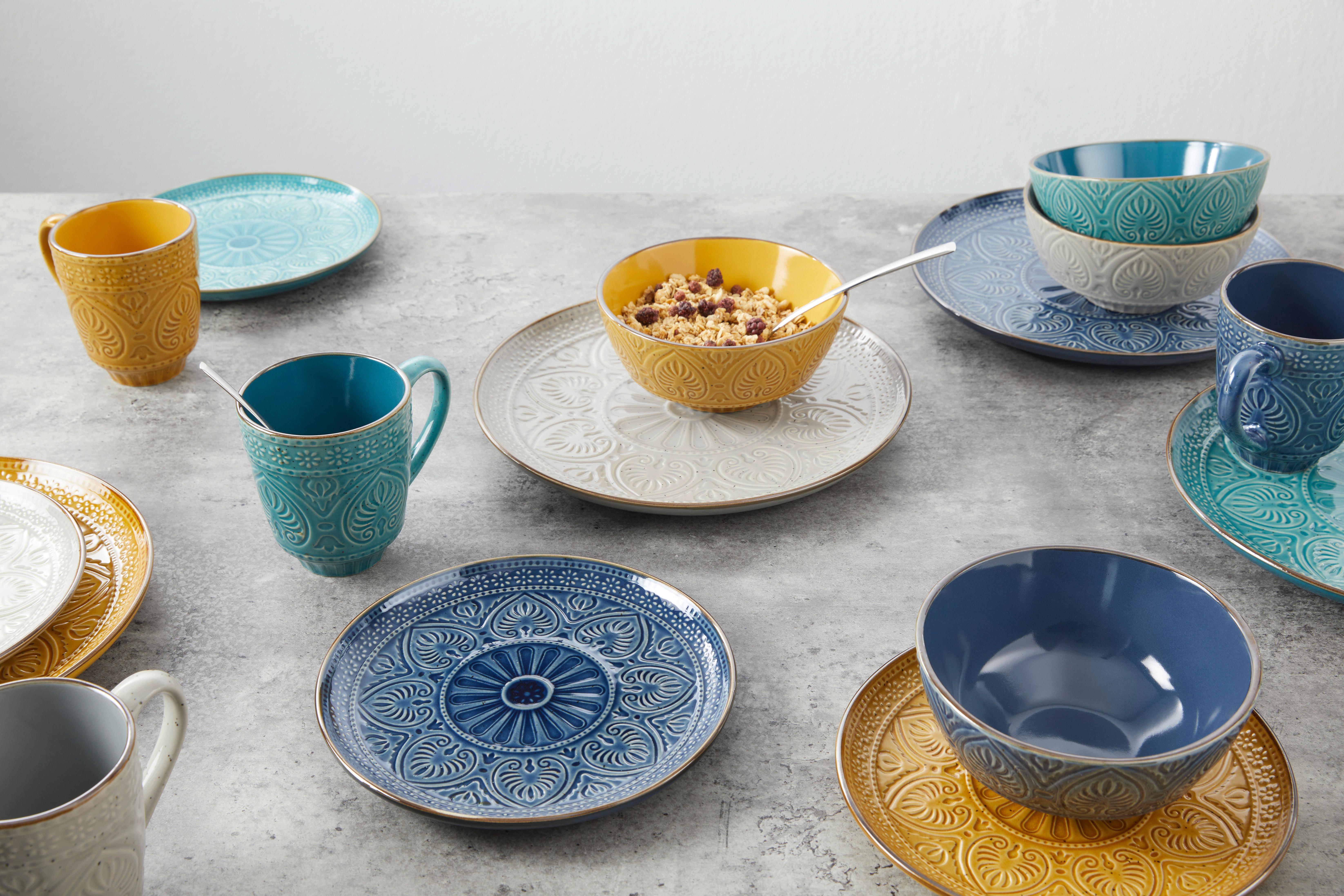 Keramik: Steinzeug • 4 Farben Mix: oriantalisch • mikrowellengeeignet • 16-teilig, für: 4Personen • spülmaschinengeeignet