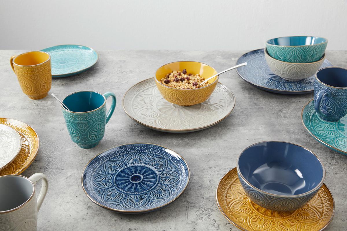 Kombinovaný servis SAMARKAND - žltá/petrolejová, Lifestyle, keramika (33/30/32cm) - Creatable