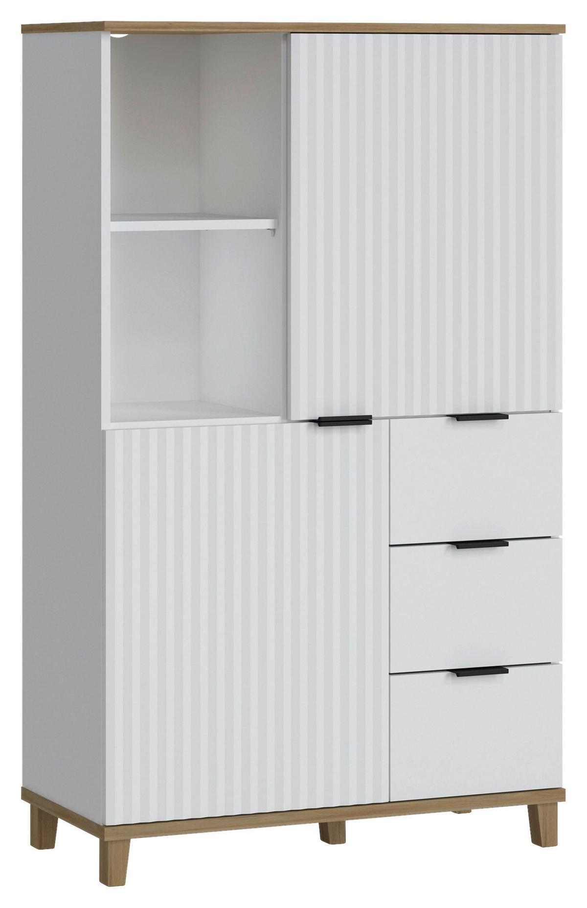 Highboad Plissee Alpin Weiß Grandson Eiche B: 84,8 cm - MODERN, Holzwerkstoff (84,8/141,4/40cm)