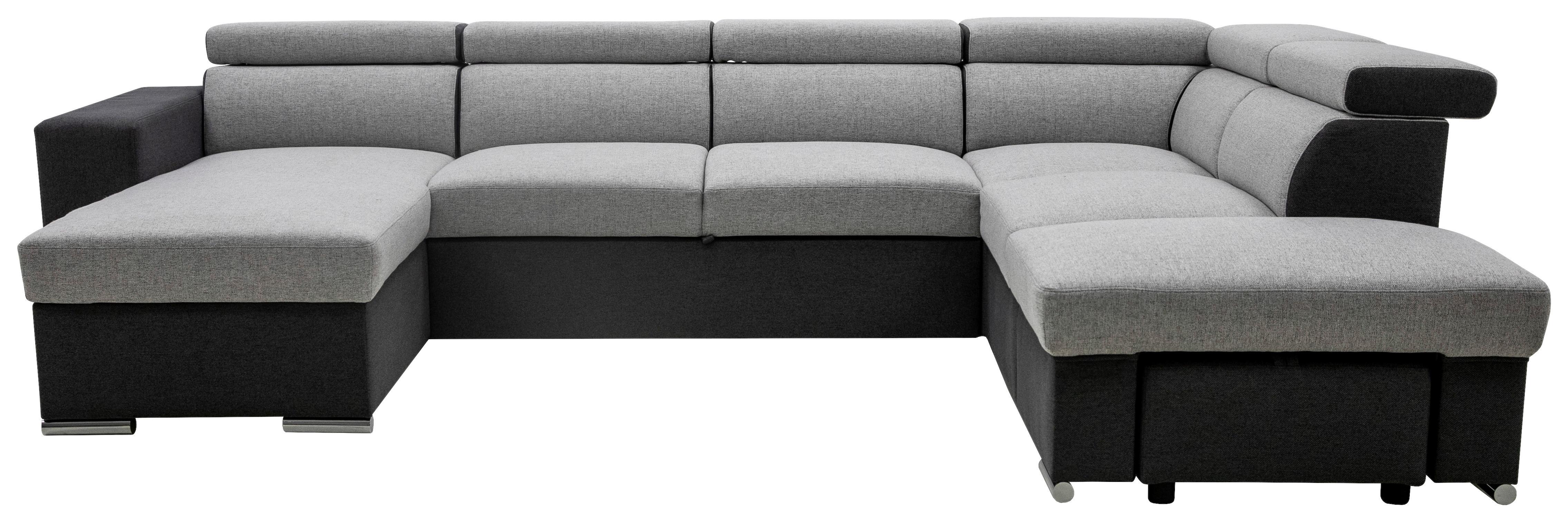 Wohnlandschaft Athena Mit Schlaffunktion Grau/anthrazit - Chromfarben/Anthrazit, Basics, Holz/Textil (174/324/220cm) - MID.YOU