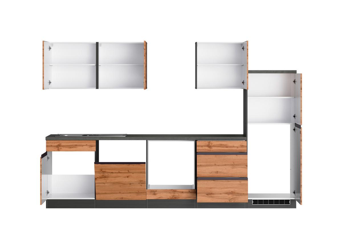 Küchenzeile Turin Ohne Geräte B: 300 Cm Graphit/eiche Dekor - Eiche Wotan/Graphitfarben, Design, Holzwerkstoff (300cm) - Held