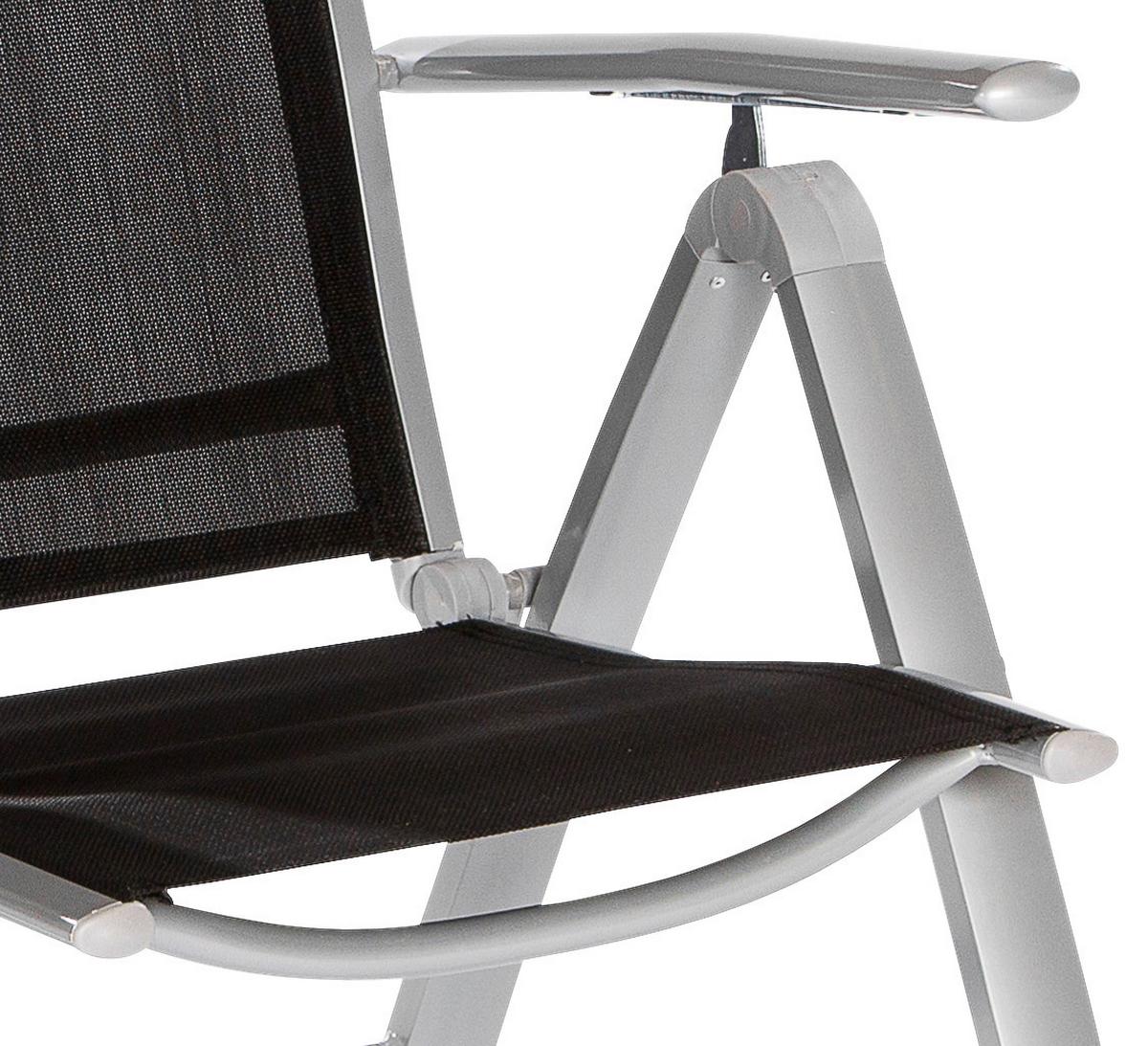 Gartengarnitur 5-Tlg. Carrara Metall/Textil/Glas - Silberfarben/Schwarz, KONVENTIONELL, Glas/Textil - Gardenson