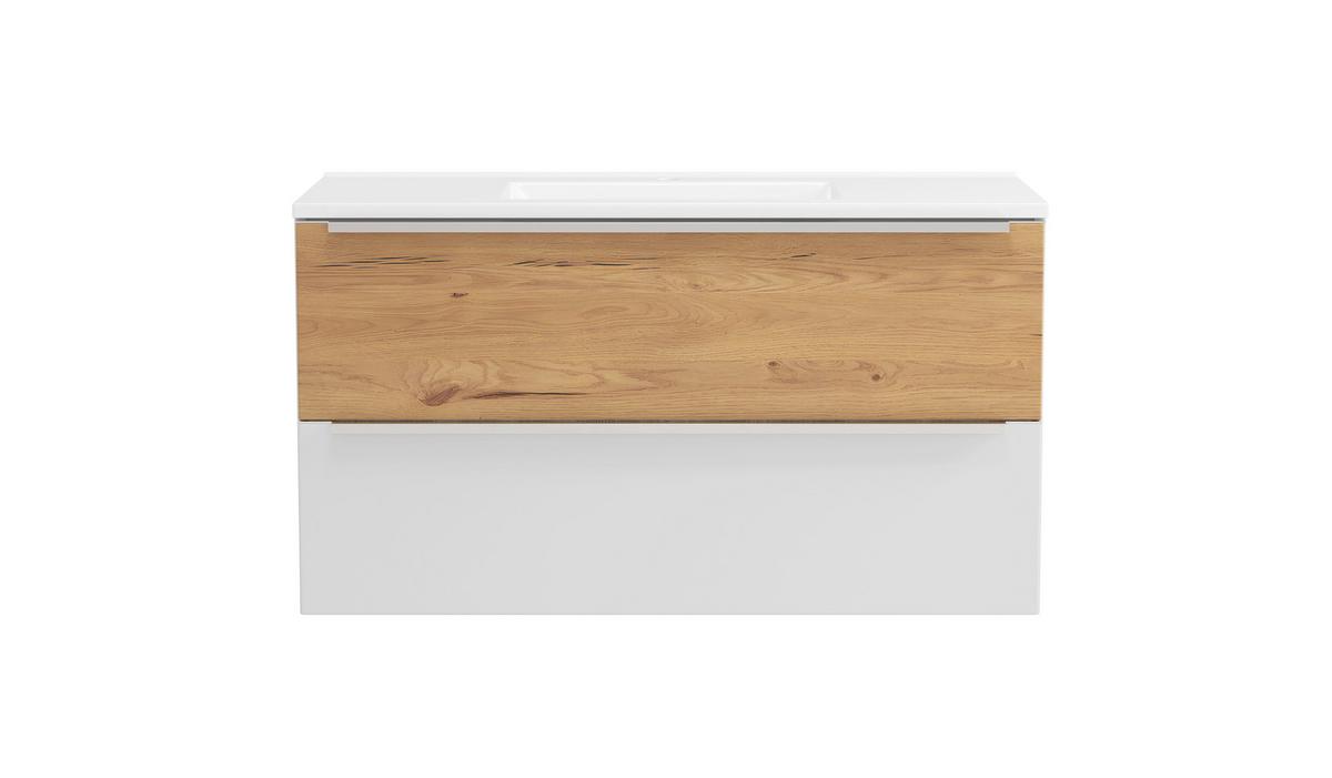 WASCHTISCHKOMBI Verona Weiß/Wildeiche B: 100cm - Wildeiche/Weiß, Trend, Holzwerkstoff/Stein (100/54/47cm) - Held