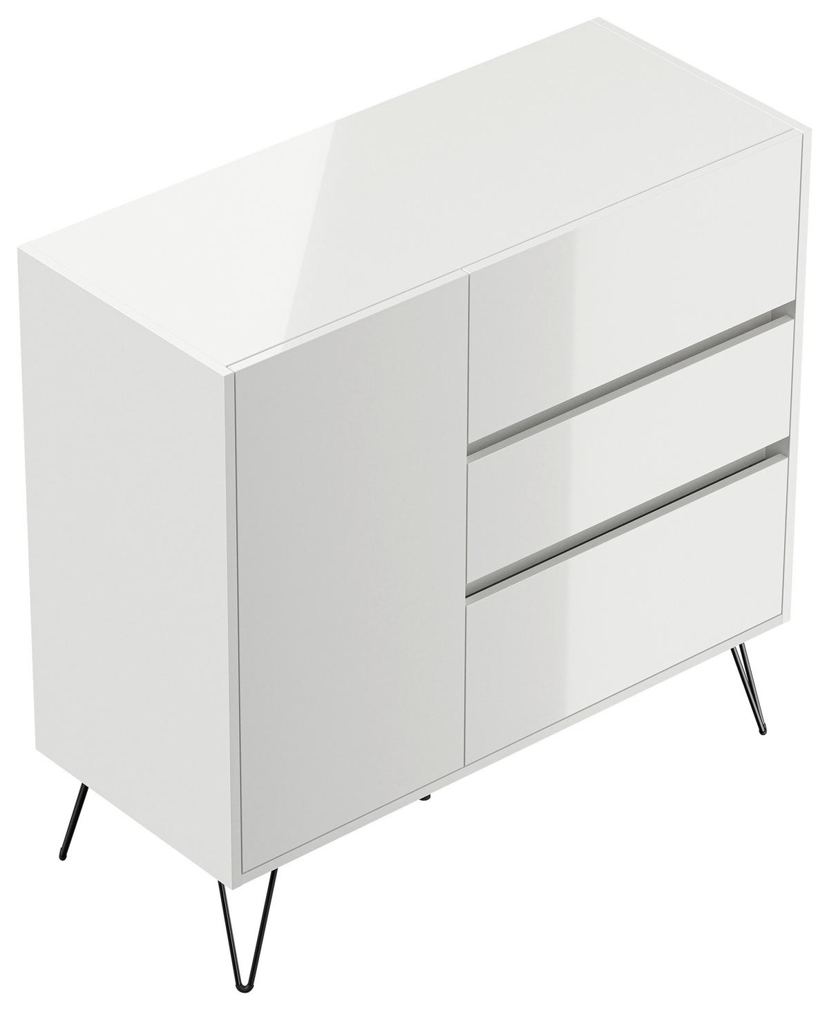 Sideboard Posseik Industrial Weiß B: 99 cm - Weiß Hochglanz/Schwarz, Design, Holzwerkstoff (99/93,6/42cm) - MID.YOU