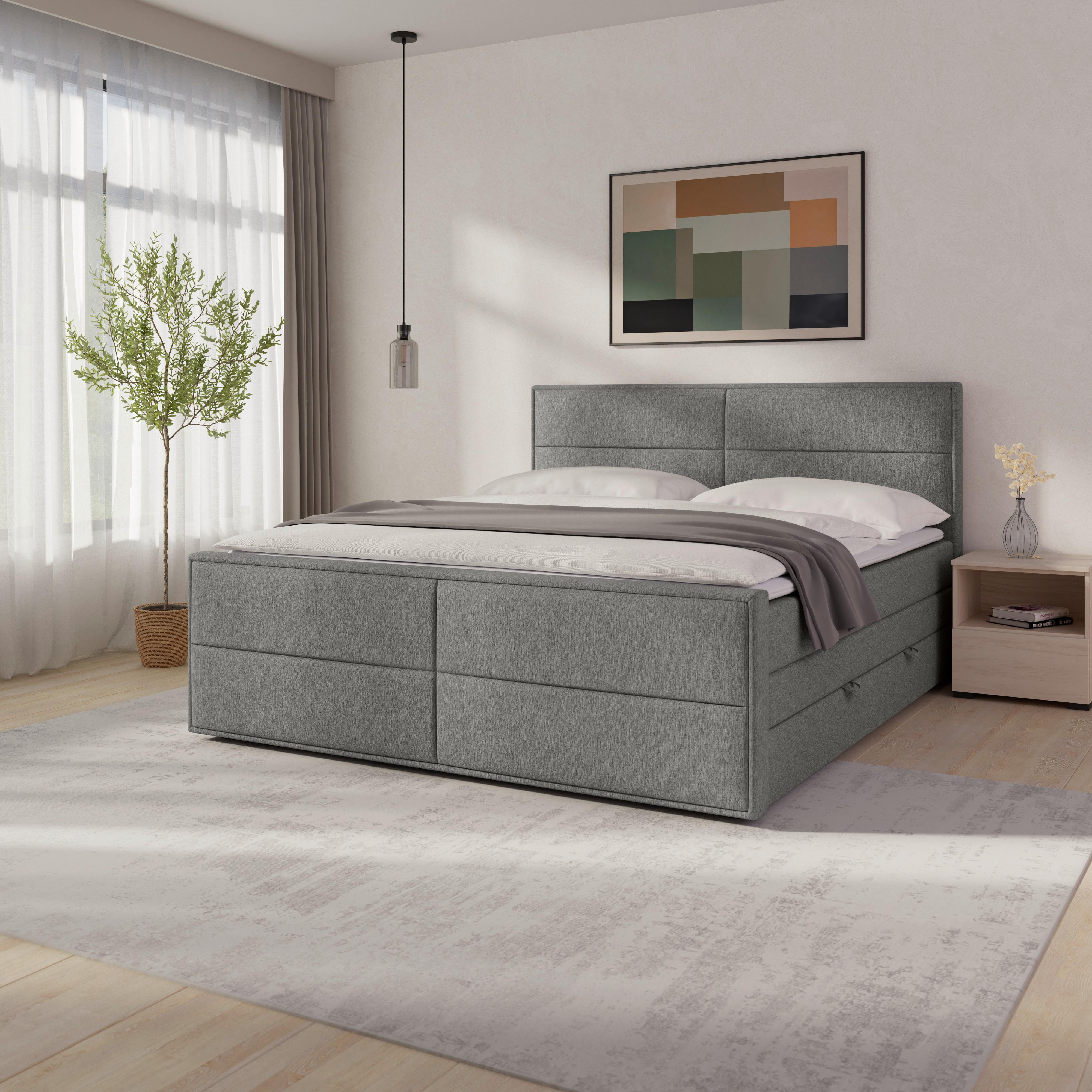Boxspringbett mit Bettkasten Palermo 180x200 Silberfarben - Silberfarben/Schwarz, MODERN, Karton/Holzwerkstoff (180/200cm) - MID.YOU