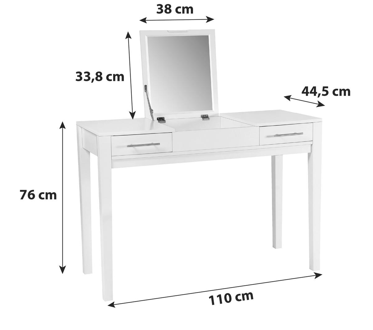 Schminktisch Jasmin Weiß B: 110 cm mit Laden + Spiegel - Weiß, MODERN, Glas/Holzwerkstoff (110/76/44,50cm)