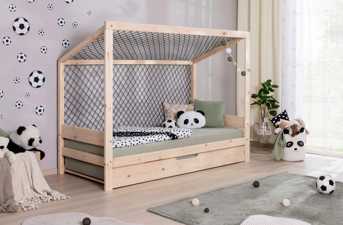 Bodenbett mit Bettkasten 90x200 cm Naturfarben - Naturfarben, MODERN, Holz (90/200cm) - MID.YOU