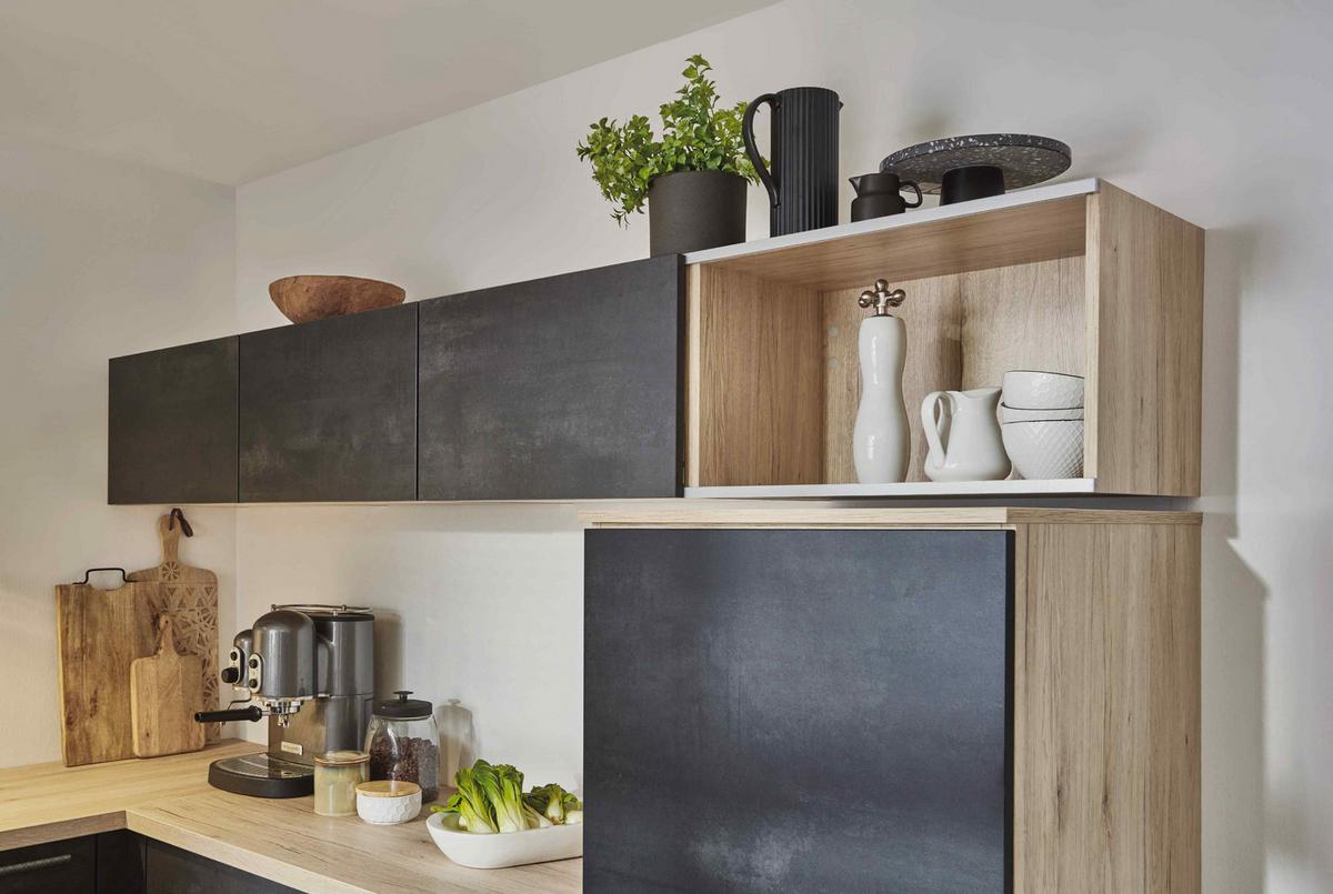 Einbauküche Schwarzbeton Planbar In Schwarzbeton - Dunkelgrau/Schwarz, MODERN, Holzwerkstoff - Vertico