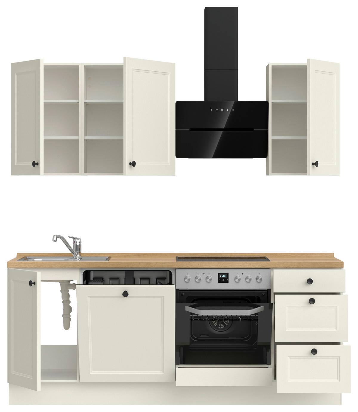 Kuchynská linka 210 cm, biela/dekor dub Sierra - čierna/biela, Modern, kov/kompozitné drevo (210cm) - Nobilia