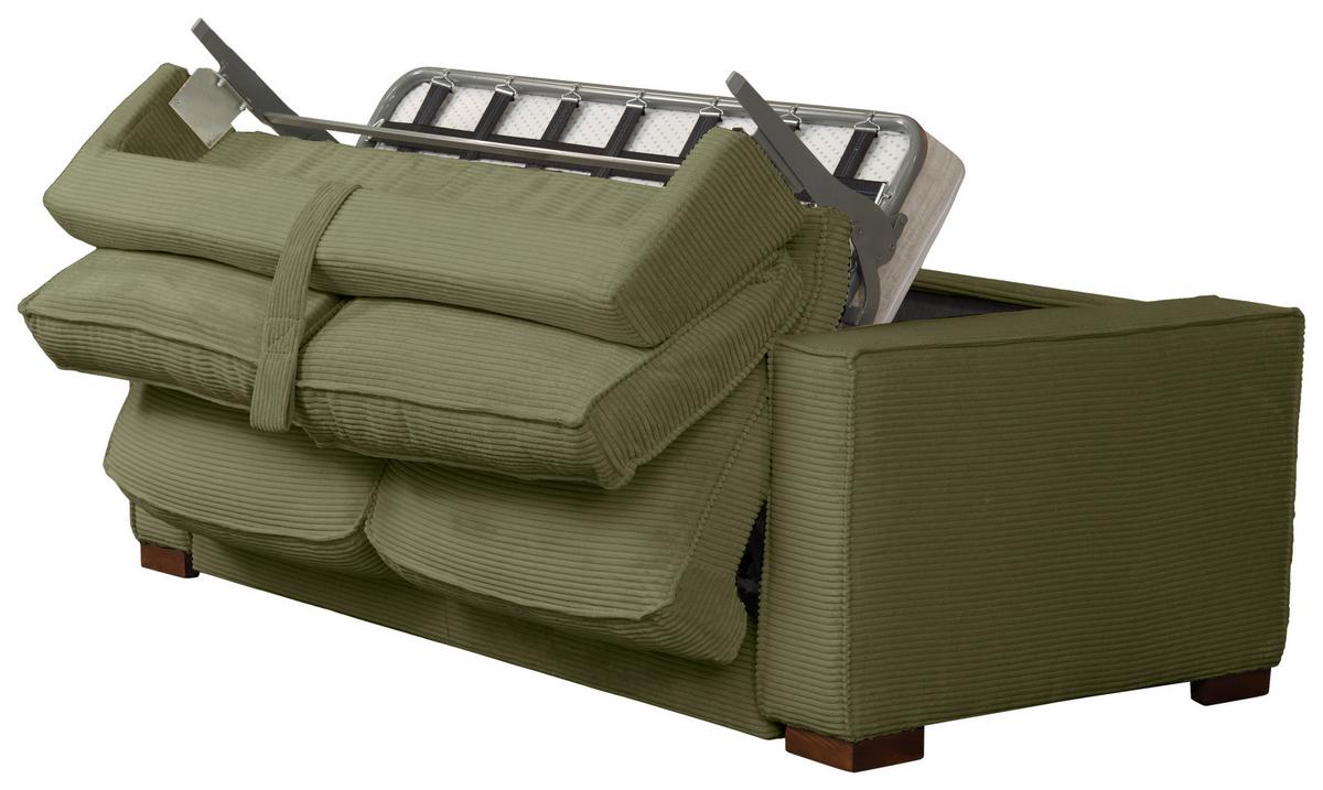 Schlafsofa Texas Grün Cord, B: 203 cm - Dunkelbraun/Grün, Design, Textil (203/85/99cm) - MID.YOU