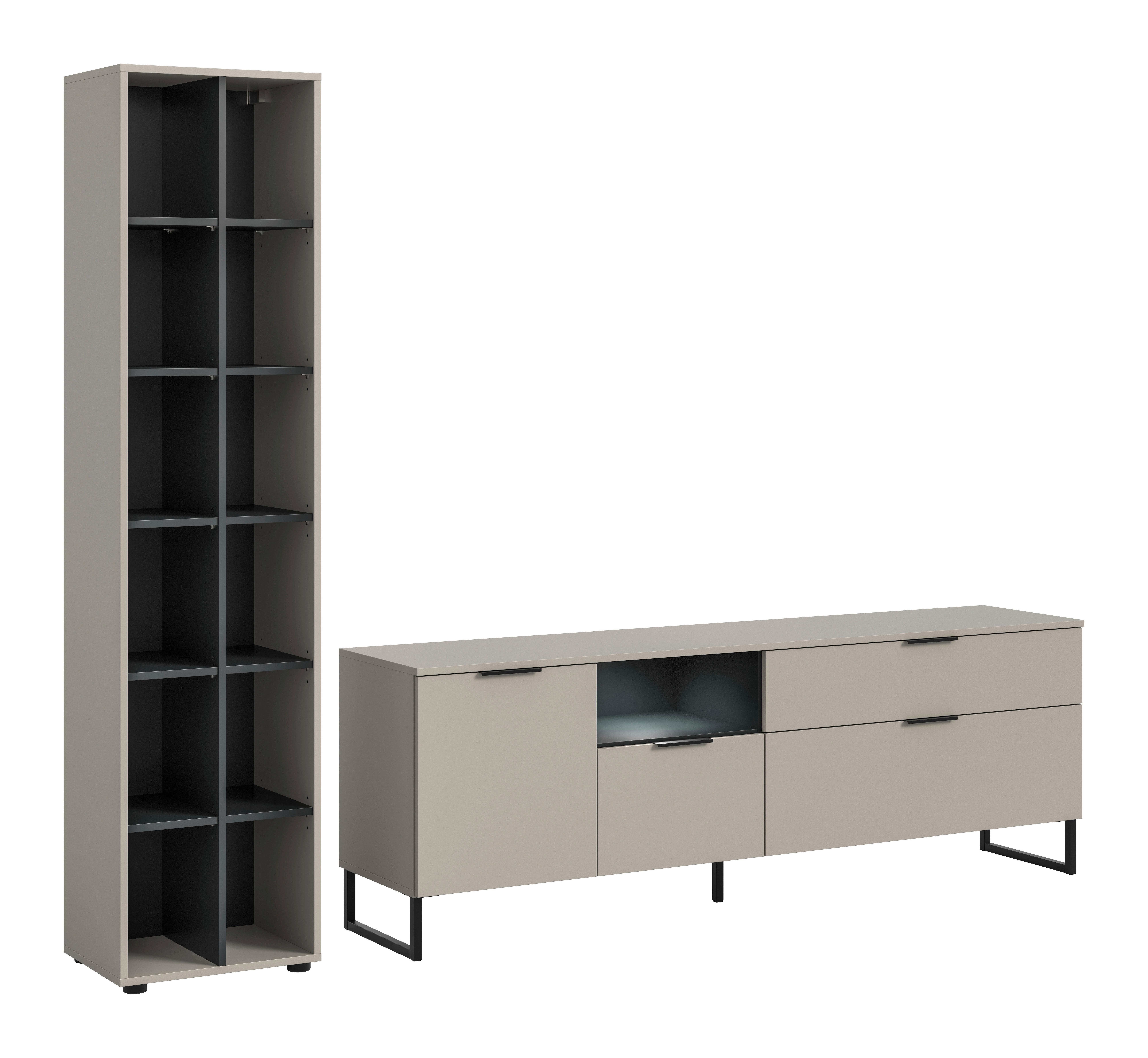 Wohnwand Noida Kaschmirfarben /Schwarz B: 245cm - Kaschmir/Schwarz, Design, Holzwerkstoff (245/192/41cm) - Livetastic