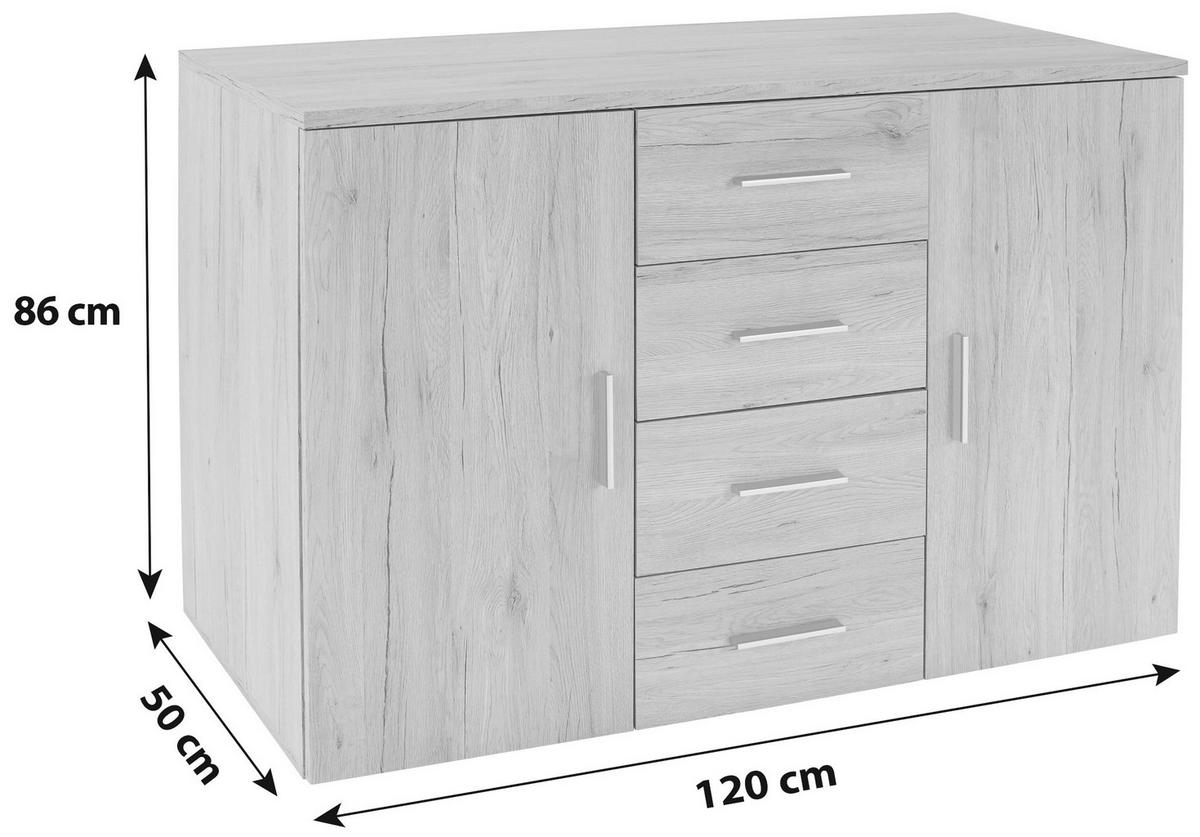 Kommode B 120cm Trio New, Eiche Dekor - Eichefarben/Grau, MODERN, Holzwerkstoff (120/86/50cm)