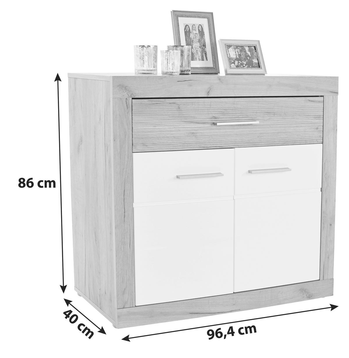 Komód Malta 97/86 Cm - tölgyfa színű/fehér, Modern, faalapú anyag (96,4/86/39,9cm)
