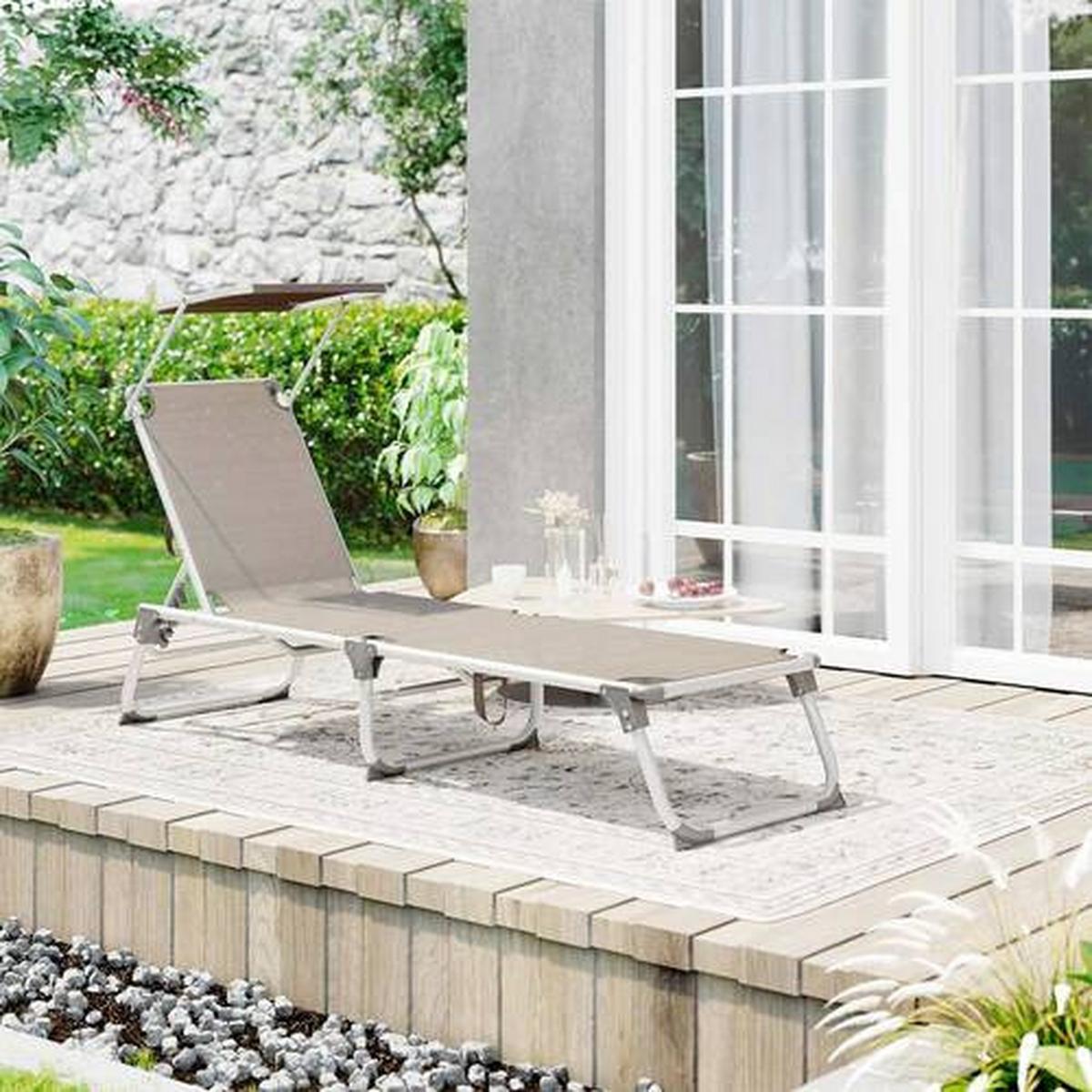 Gartenliege Taupe Alufarben inkl. Sonnendach, B: 55 cm - Taupe/Alufarben, MODERN, Textil/Metall (55/31/193cm) - Modante