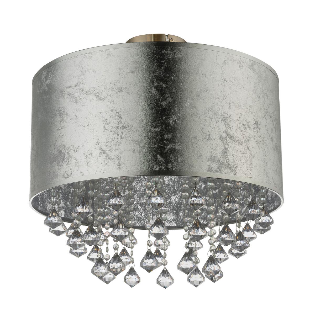 Deckenleuchte Ø 40 Cm Mit Kristall-Behängen - Klar/Silberfarben, Design, Kunststoff/Textil (40/38cm) - Globo