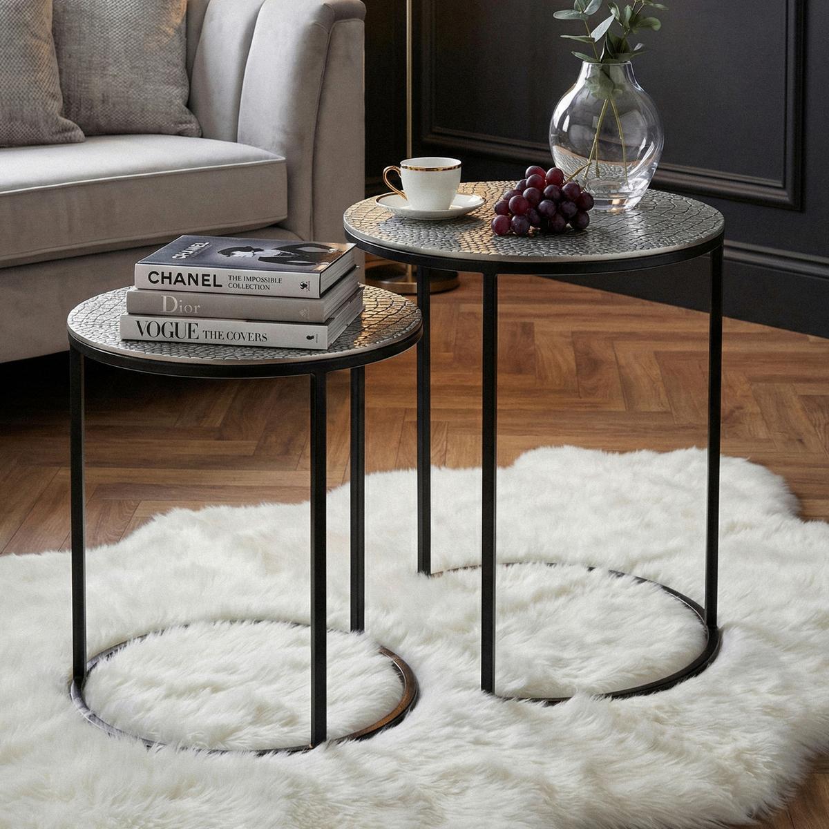 Beistelltischset 2-teilig Aluminium lackiert - Silberfarben/Schwarz, Design, Metall (40/40/48cm) - Livetastic
