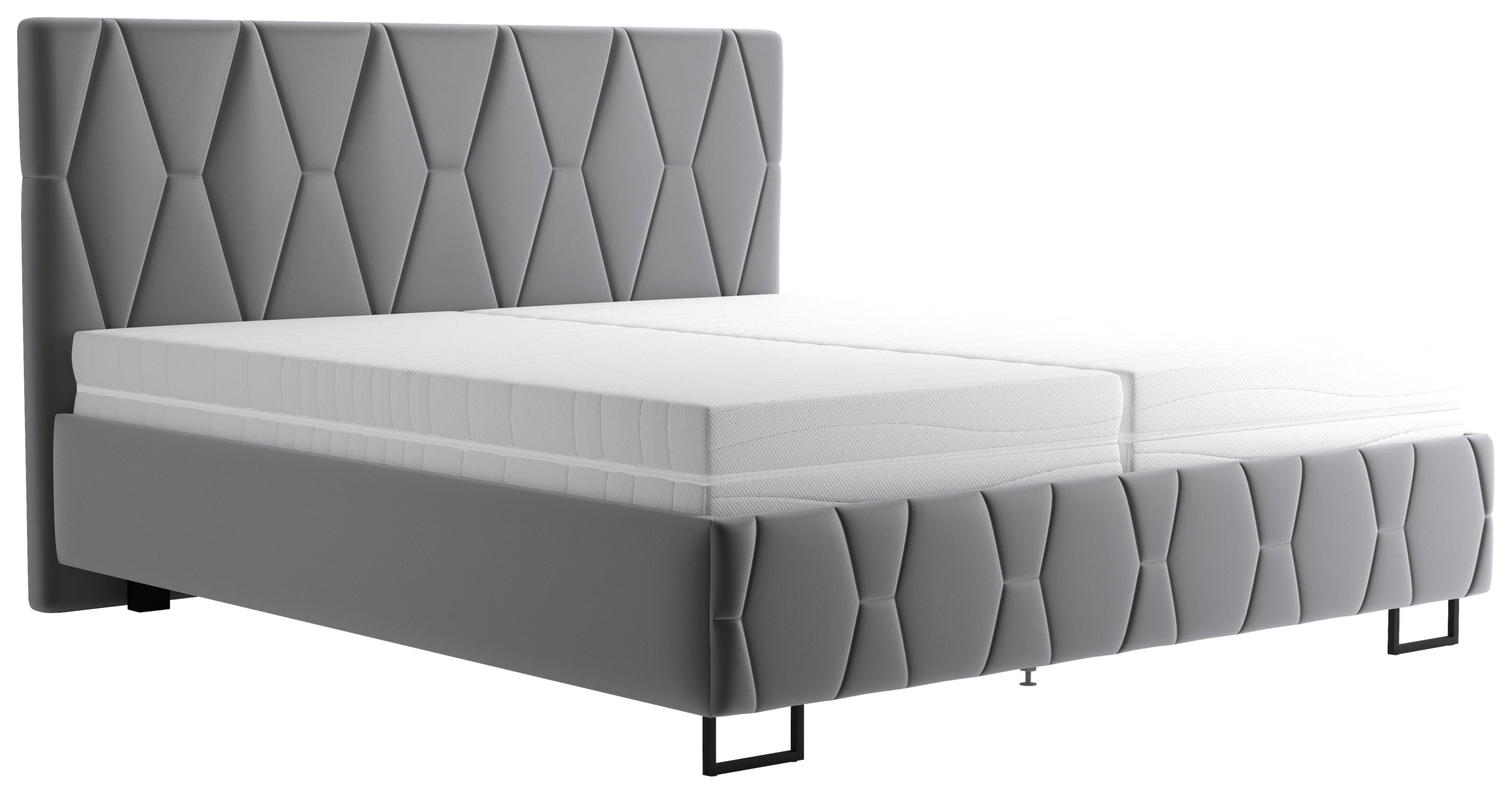 Čalúnená posteľ ATESSA 180x200 cm, sivá - sivá/prírodná farba, Modern, drevo/textil (180/200cm)