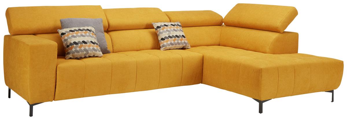 Rohová sedačka TARRAGONA, pravá, žlutá, bez výsuvu - černá/žlutá, Moderní, textil (295/201cm) - Premium Living