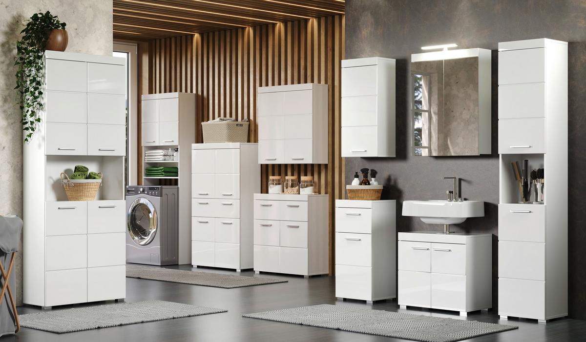 Waschbeckenunterschrank Amanda B: 60 cm Weiss - Silberfarben/Weiß, MODERN, Holzwerkstoff (60/56/34cm) - MID.YOU