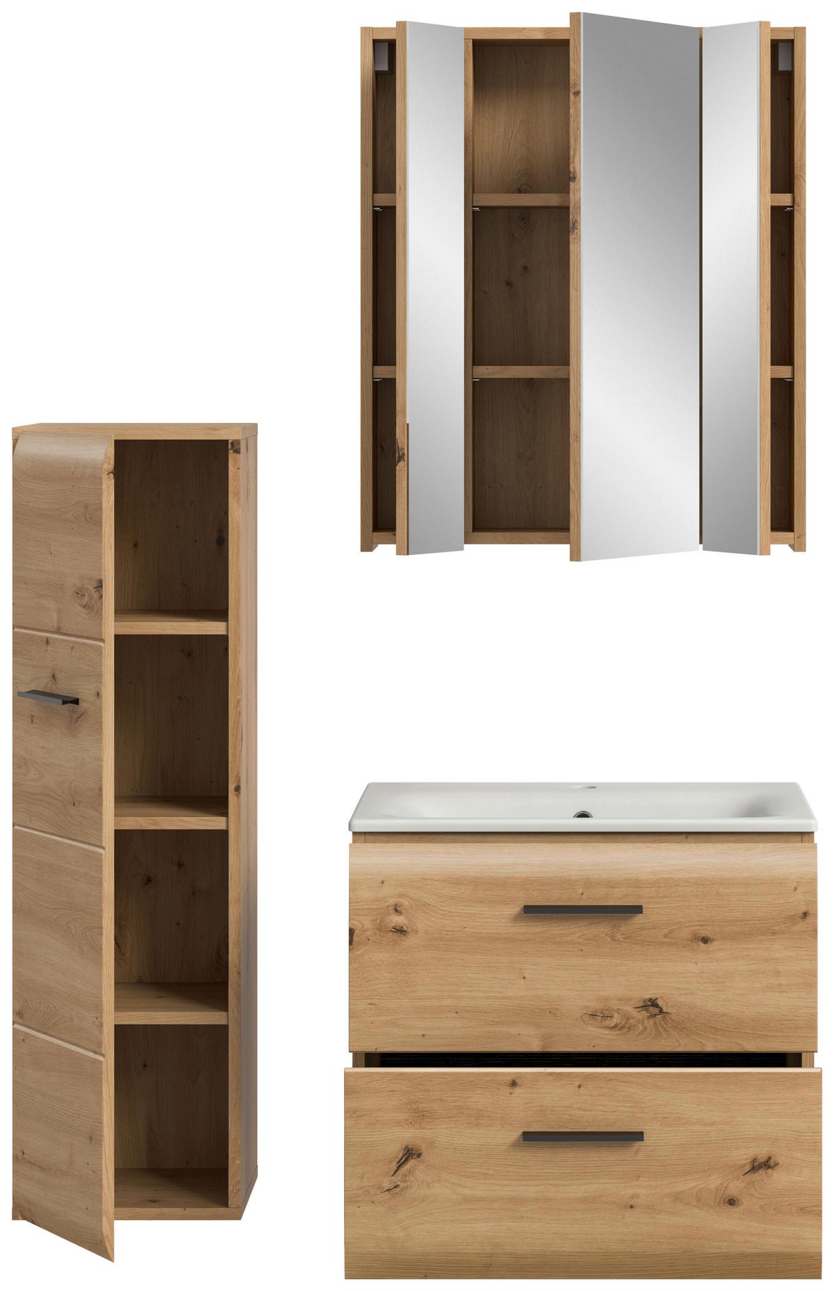 Badezimmer Ice Eiche Artisan Dekor B: 90cm - Eiche Artisan/Weiß, Basics, Keramik/Holzwerkstoff (90cm) - MID.YOU