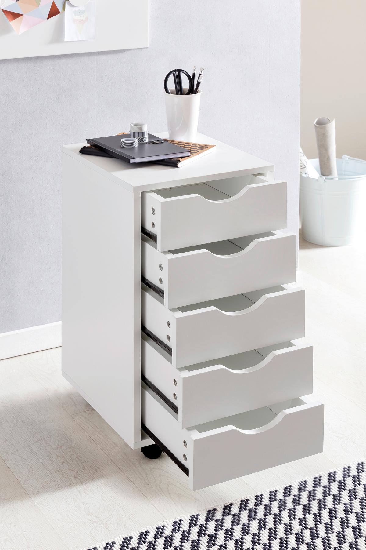 ROLLCONTAINER Weiß, B: 33 cm - Weiß, Design, Holzwerkstoff/Kunststoff (33/38/64cm) - MID.YOU