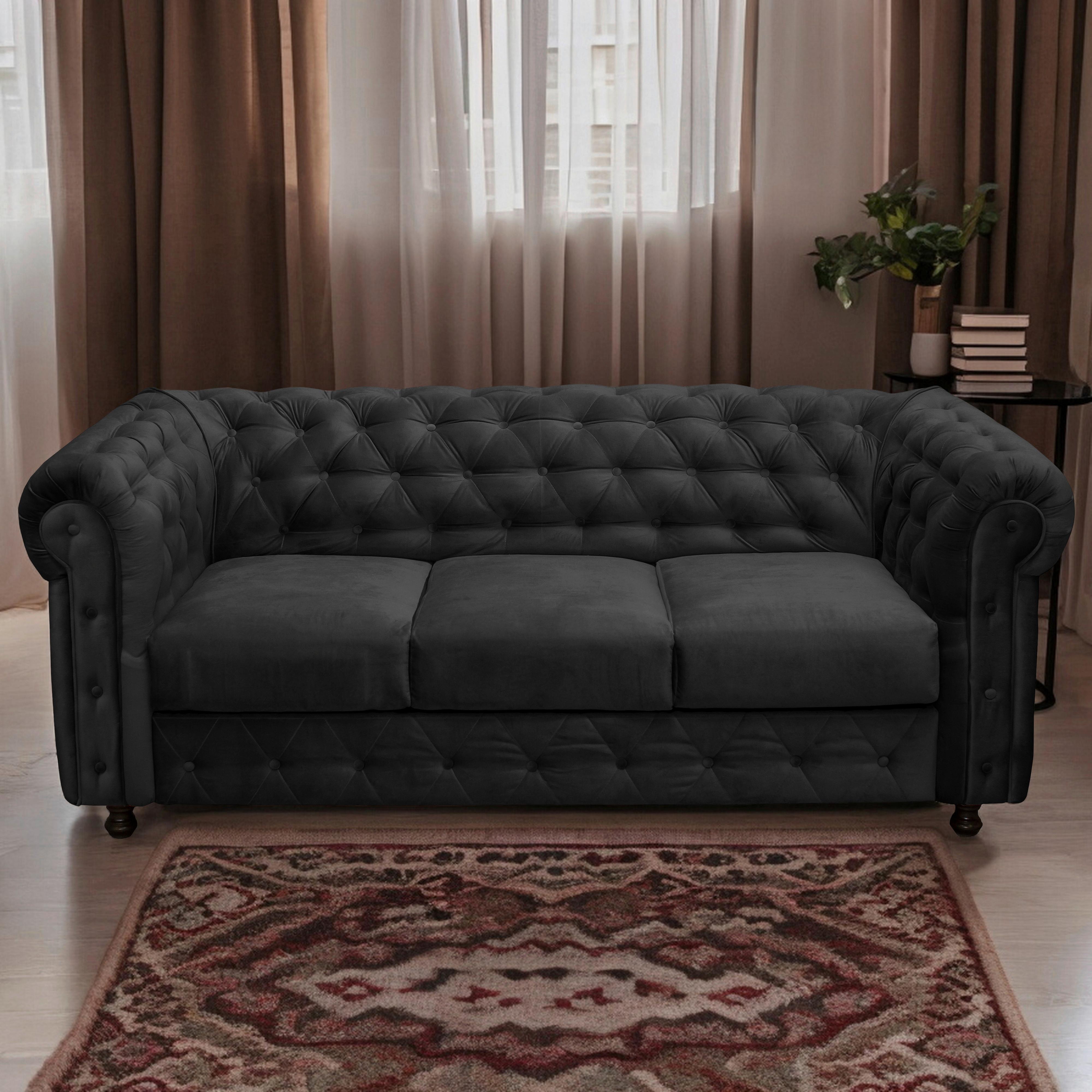 Chesterfield-Sofa Cardiff 205 - Wengefarben/Anthrazit, Basics, Textil (205/80/90cm) - P & B