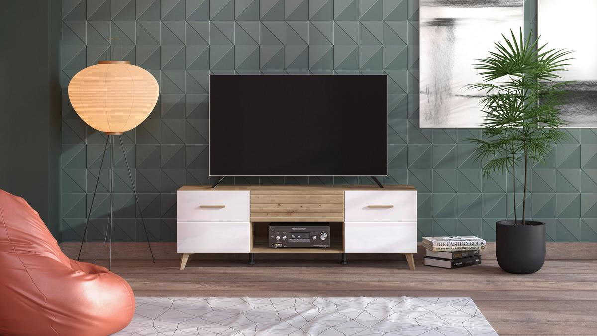 Tv-elem Bretagne - tölgyfa/fehér, Modern, faalapú anyag (147/50/41,5cm) - Best Price