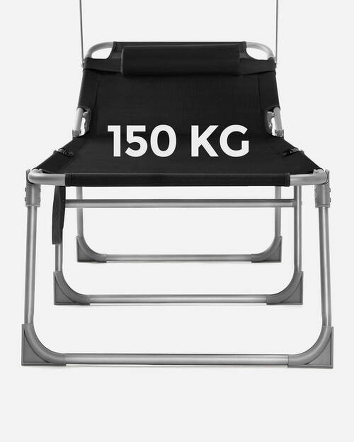 Sonnenliege Schwarz inkl. Sonnendach, B: 53 cm - Schwarz, Basics, Textil/Metall (53/29,5/193cm) - Modante