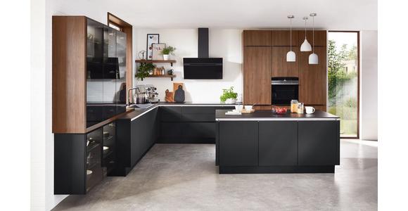 Einbauküche Riga Frei Planbar Modern, Grifflos - Eichefarben/Schwarz, MODERN, Holzwerkstoff - Vertico