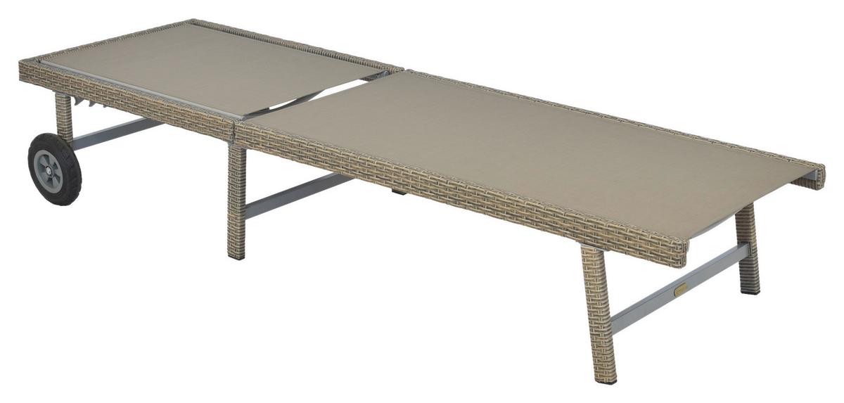 Sonnenliege Navarra Metall/Kunststoff mit Rollen - Beige/Grau, MODERN, Kunststoff/Metall (202/35/65cm) - Gardenson