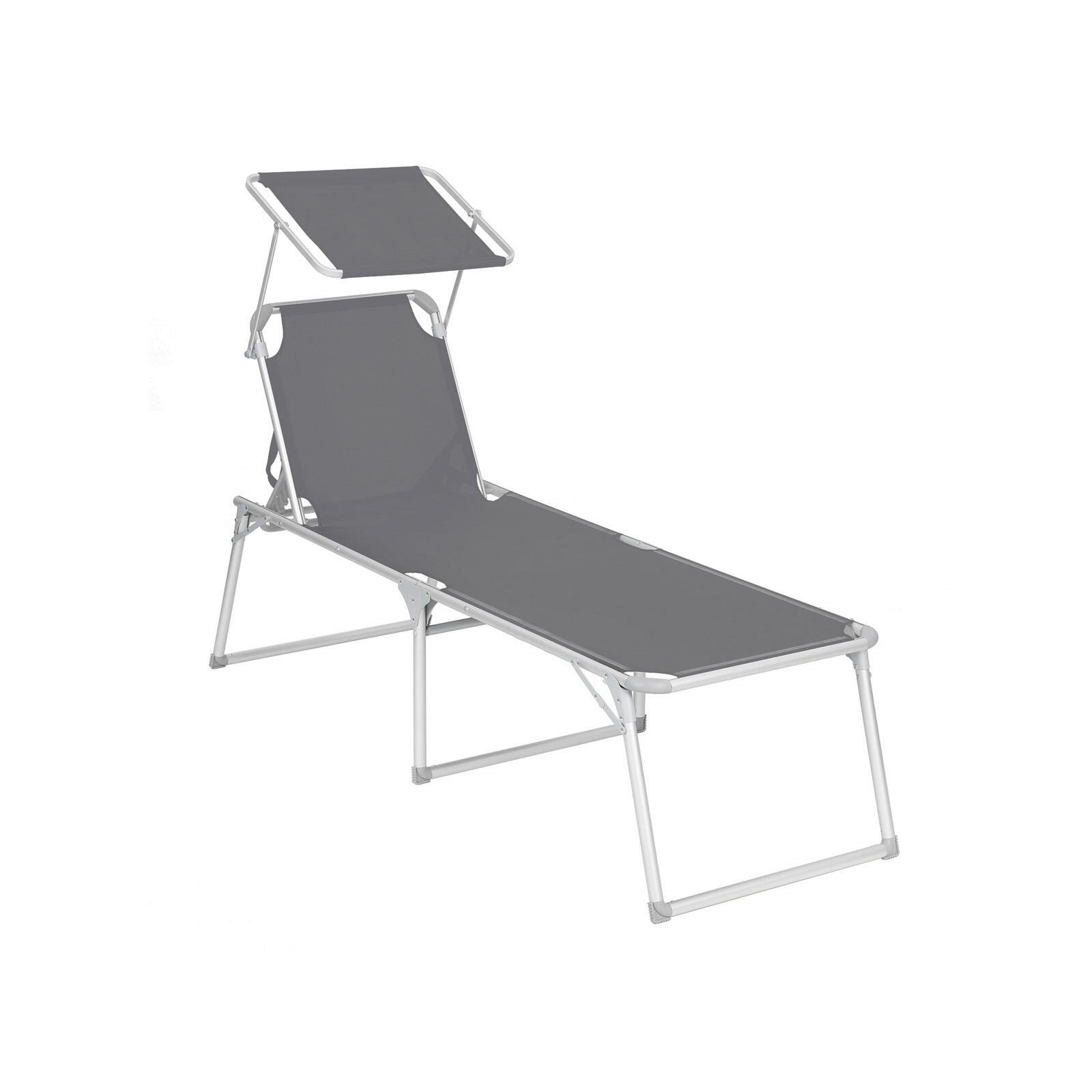 Gartenliege Grau Alufarben inkl. Sonnendach, B: 65 cm - Alufarben/Grau, MODERN, Textil/Metall (65/48/200cm) - Modante