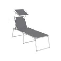 Gartenliege Grau Alufarben inkl. Sonnendach, B: 65 cm - Alufarben/Grau, MODERN, Textil/Metall (65/48/200cm) - Modante