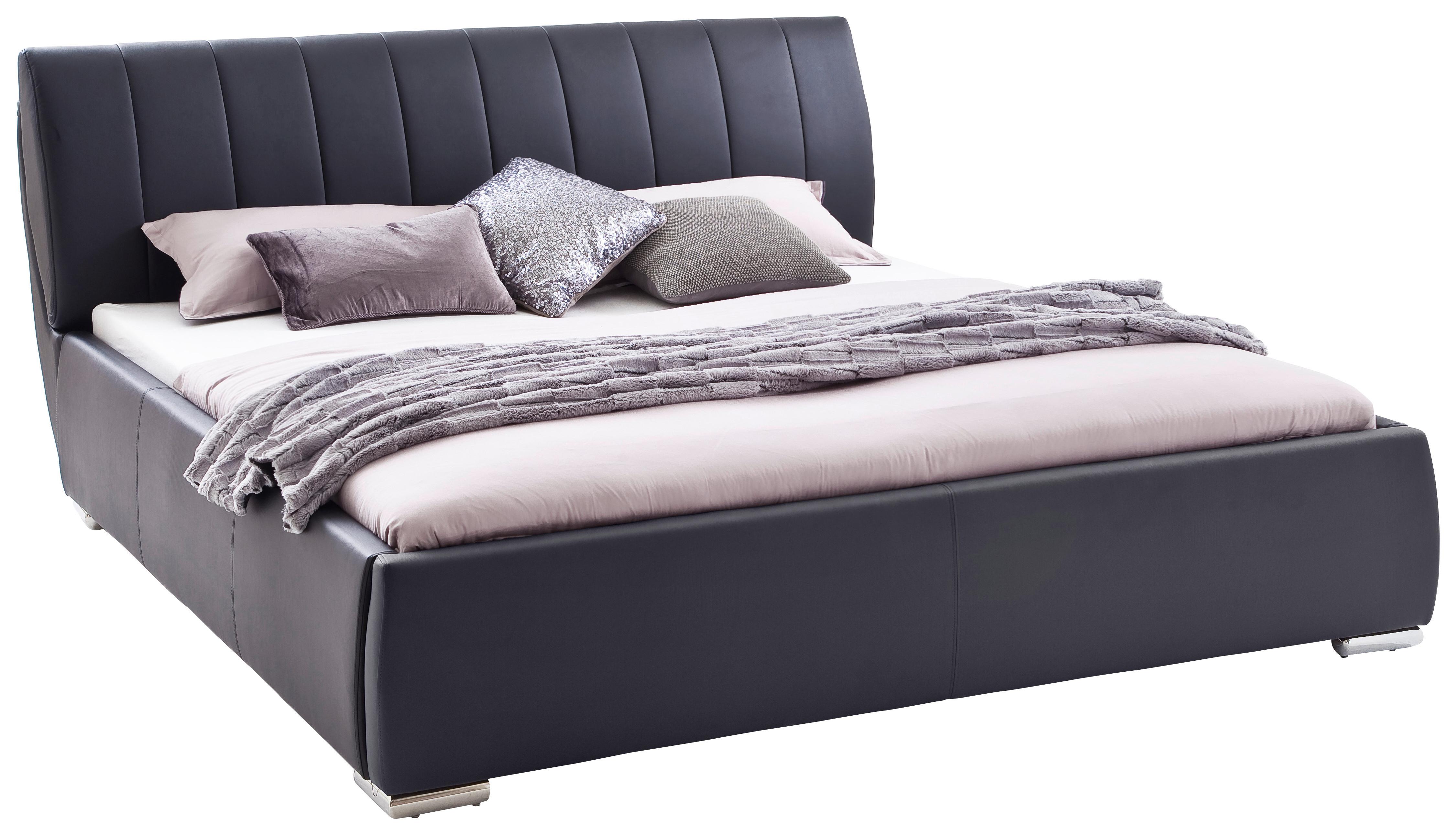 Polsterbett mit Bettkasten + Lattenrost 180x200 cm Bern - Chromfarben/Schwarz, Design, Holz/Textil (180/200cm) - Livetastic